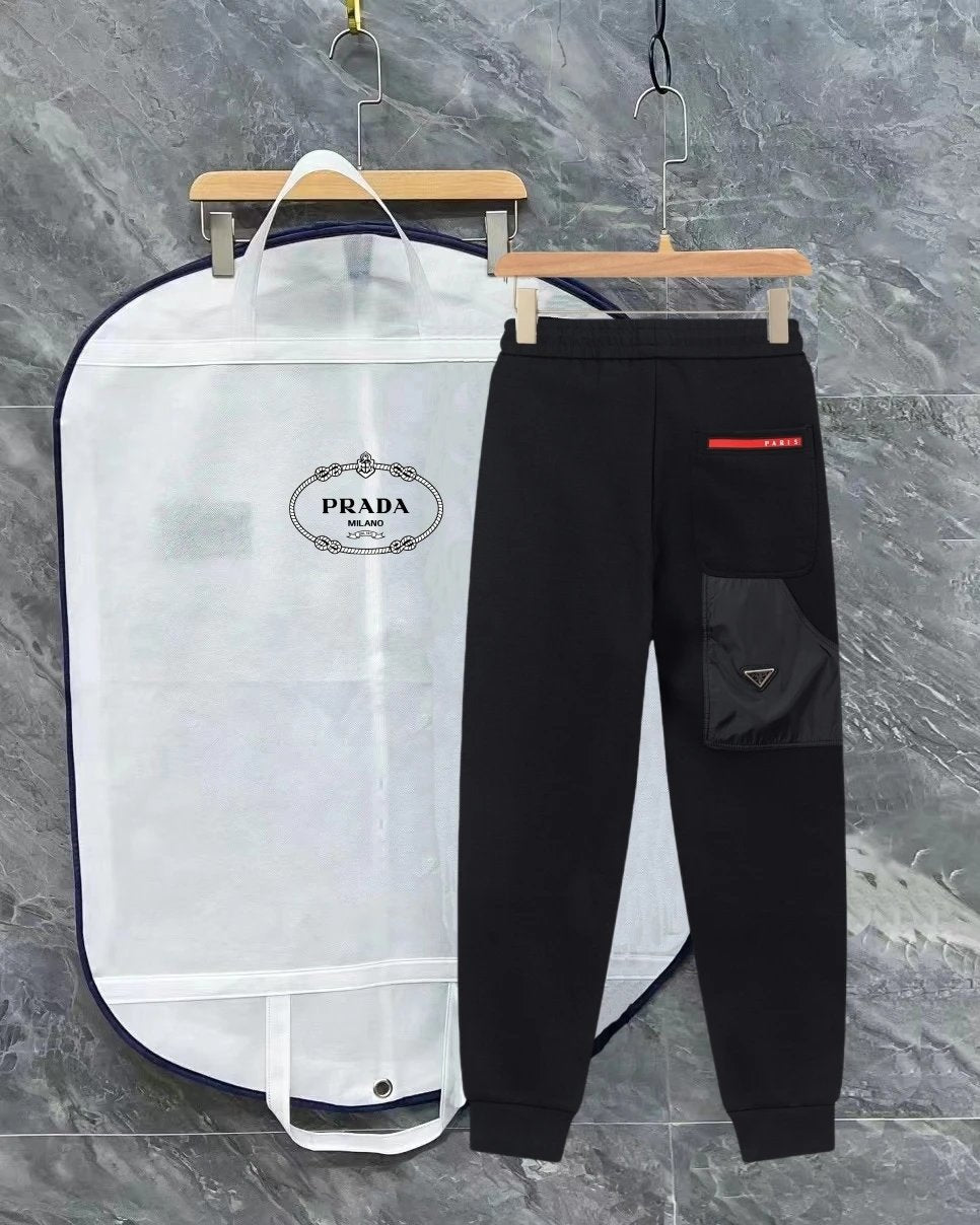 PRADA Sweatpants Triangle Mark Red Mark logo Drawstring Jogger Sweatpants for Men and Women, Autumn and Winter Loose Fit, Large Size Casual Pants
