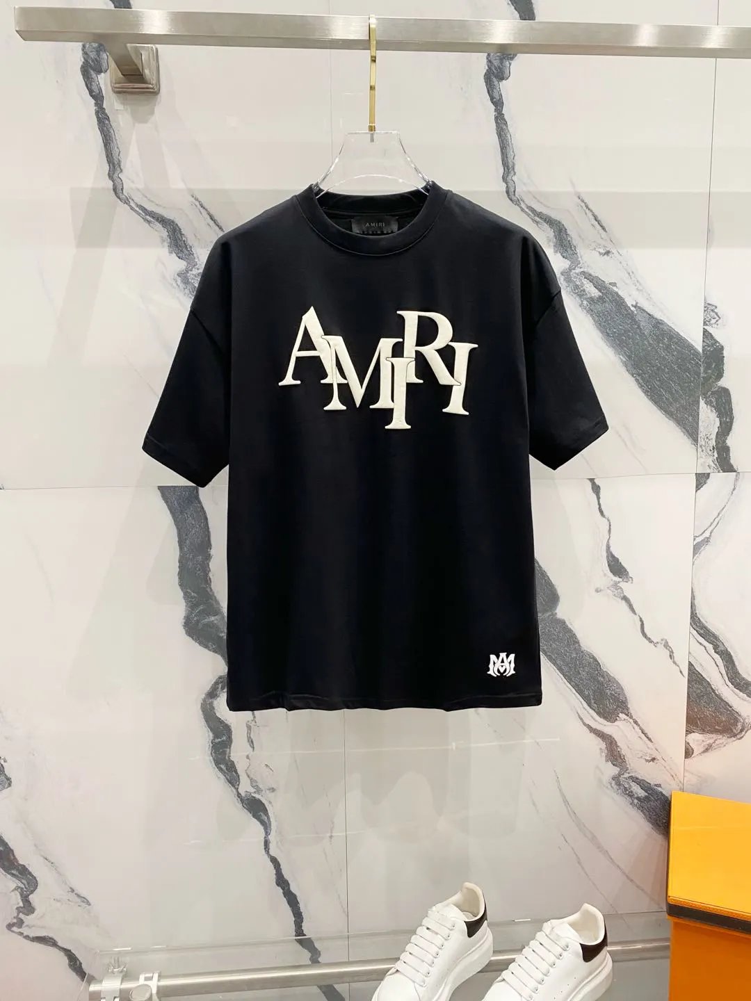 Amiri T-shirt Logo Brand Letters LOGO Foam Print Logo Crew Neck Short Sleeve Pure Cotton Unisex T Shirt Bottoming Shirt OS Loose Fit T-Shirt
