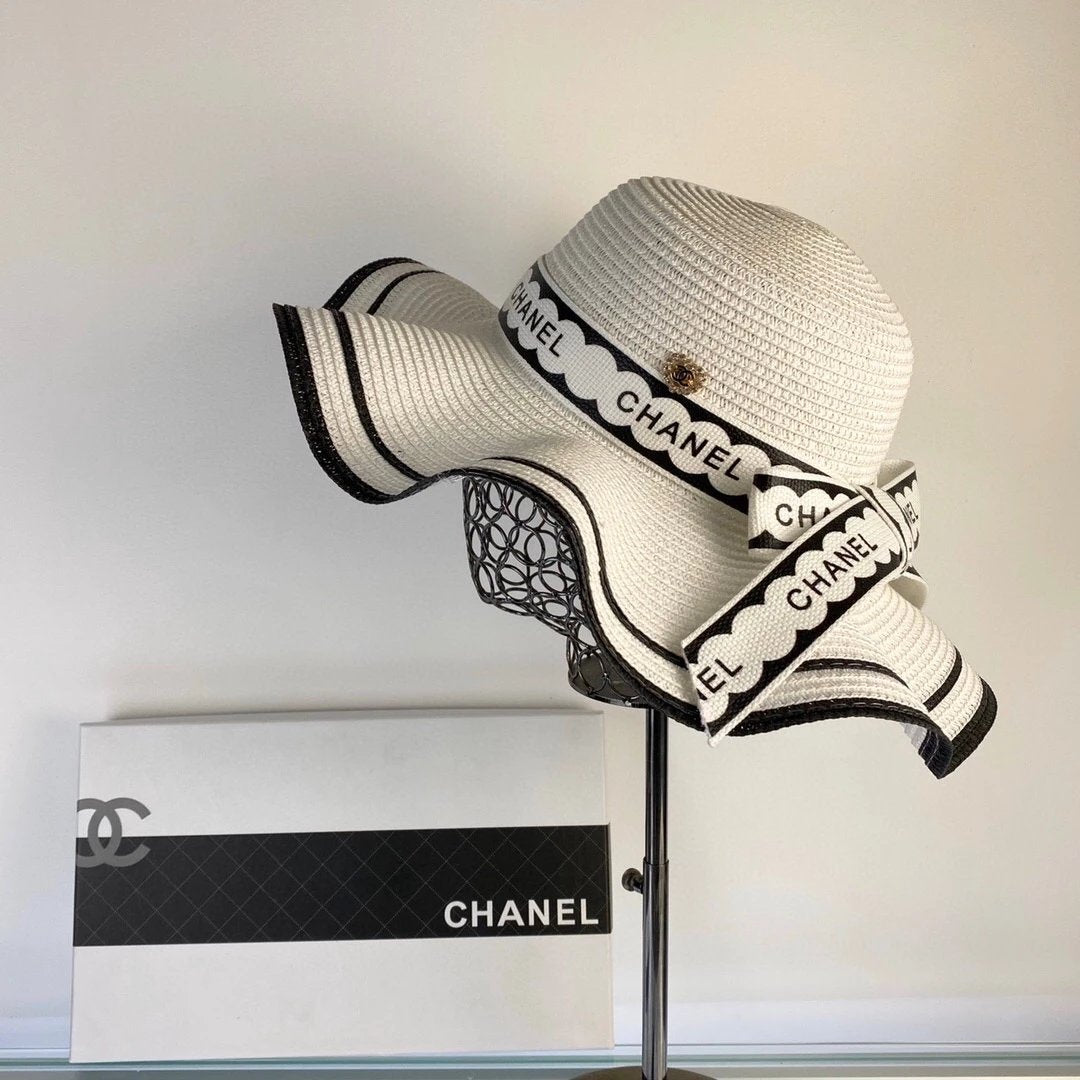 Chanel Hat 2023New Wave Brim Bow Straw Hat Straw Hat Bowler Hat Detail Control,Simple and Elegant,All-Matching Item~First Choice for Getting out of the Street,New Hat Type Super Beautiful and Greasy
