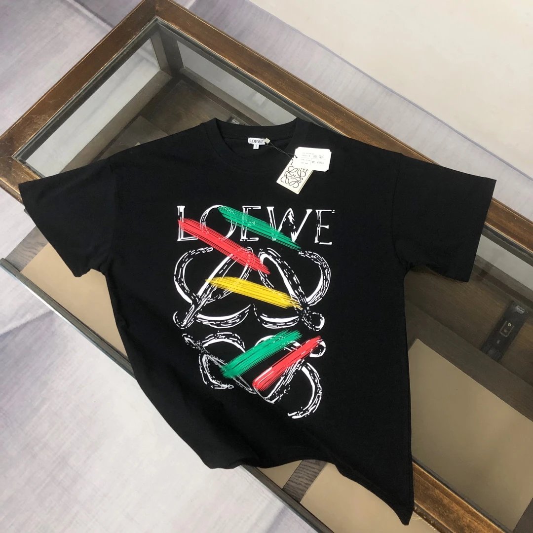 LOEWE T-shirt Hand-drawn Pattern Print on the Chest logo round Neck Short Sleeve25ss New pure cotton T Unisex T-Shirt OS Drop Shoulder Loose Fit Base Shirt Top T-Shirt Short Sleeve