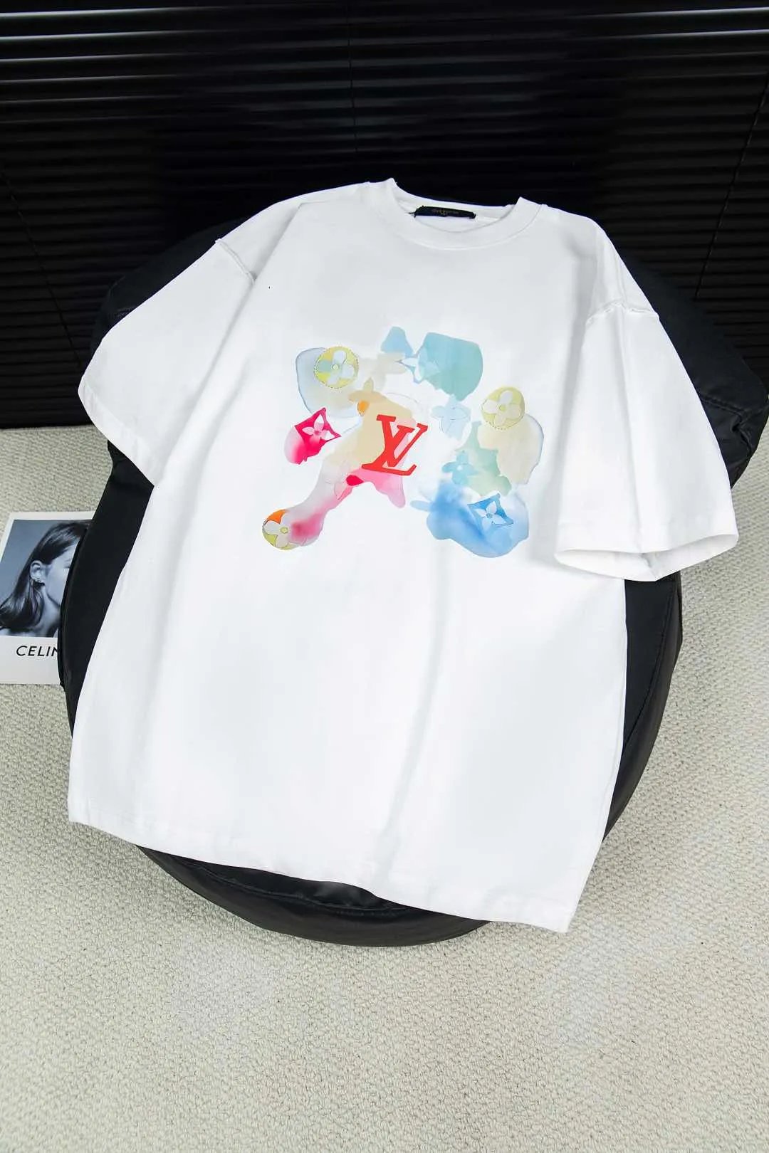 Louis Vuitton LV T-shirt Watercolor Print on the Chest logo round Neck Short Sleeve25ss New pure cotton T Unisex T-Shirt OS Loose Fit Base Shirt Top Half Sleeve T-Shirt