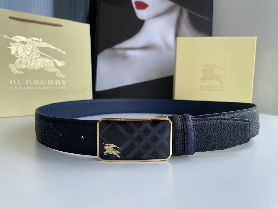 Burberry Belt Top version 【Original Custom】Original New Men's Leather Belt Width3.5cm Double-Sided Imported First Layer Calfskin Full Grain Leather Genuine Goods Quality Original Letter Rotating Buckle Counter Full Set Gift Box Packaging B Home Belt