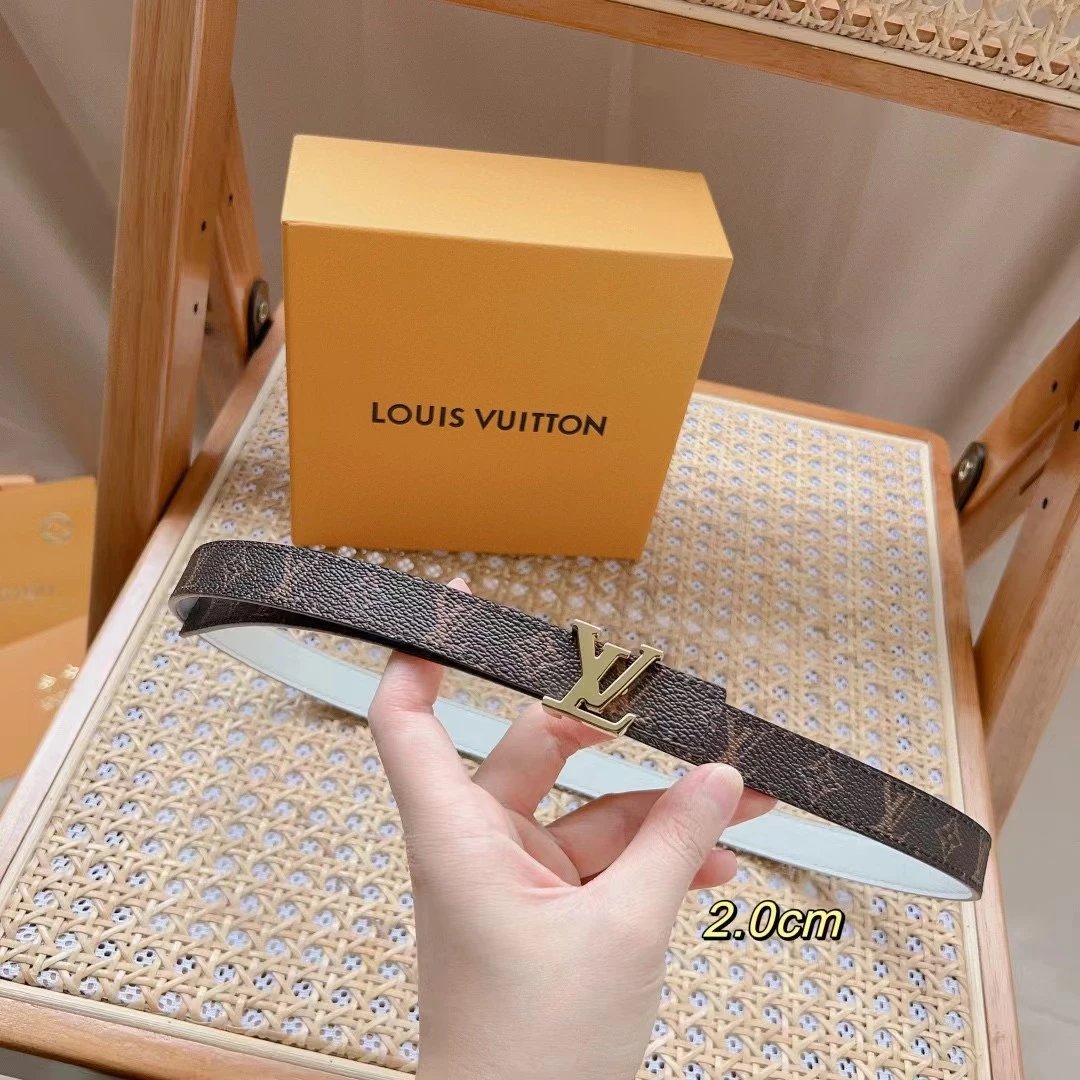 Louis Vuitton LV Belt Top version 【Counter Quality】Belt New Belt2.0cm Women's Belt Metal Buckle Women's Leather Belt with Classic Presbyopic Chessboard Grid Belt with Genuine Goods Packaging No Problem in and out of the Counter Versatile Casual Fashion Fo