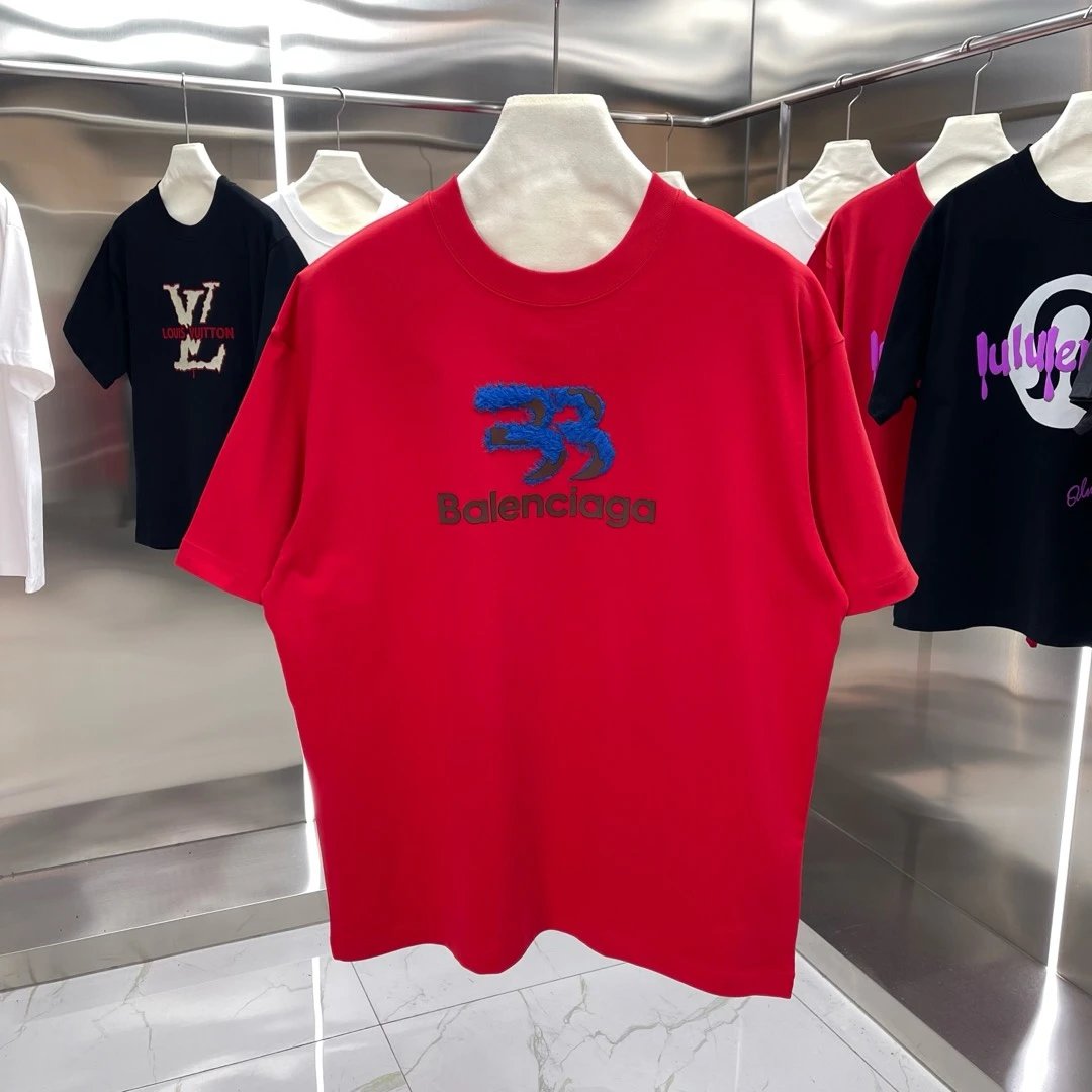 Balenciaga T-shirt 3D Silicone Woolen Hat Logo Logo Crew Neck Short Sleeve25ss New Pure Cotton Unisex Style T T-shirt OS Loose Fit Base Shirt Top Half Sleeve T-Shirt