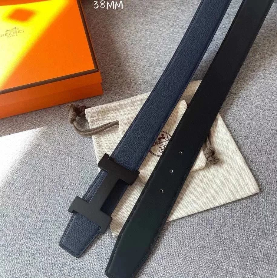 Hermes Belt Top version Men's Belt3.8CM Import togo Leather Double-Sided Lychee Pattern Can Be Used on Both Sides Belt Stainless Steel Hardware H Home Belt togo Leather belt H Belt Loop Business Casual All-Match H Buckle Belt