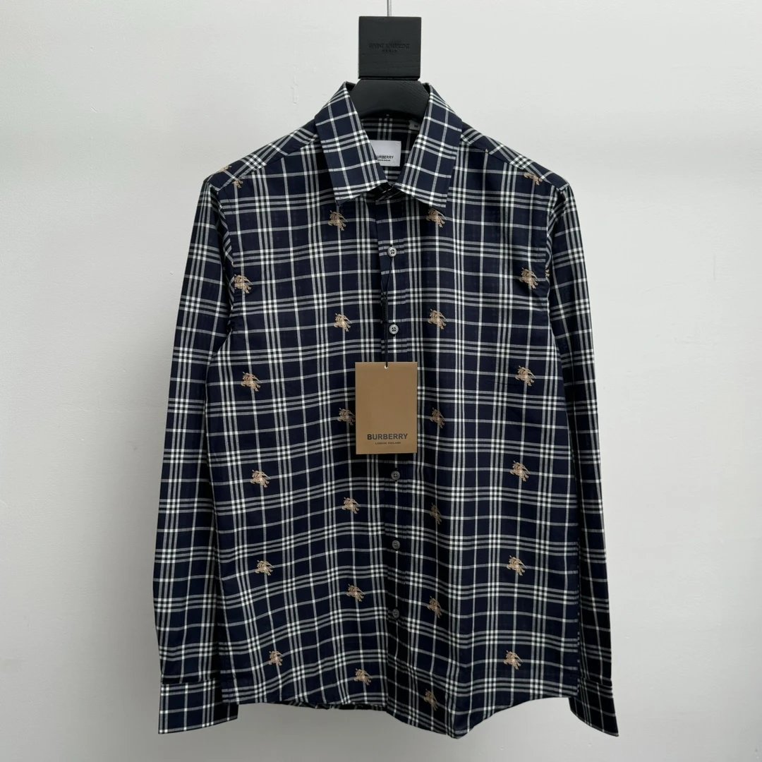 Burberry Shirt Classic Plaid Shirt Casual Loose Turn-down Collar Long Sleeve Shirt Unisex24ss Autumn and Winter New Products