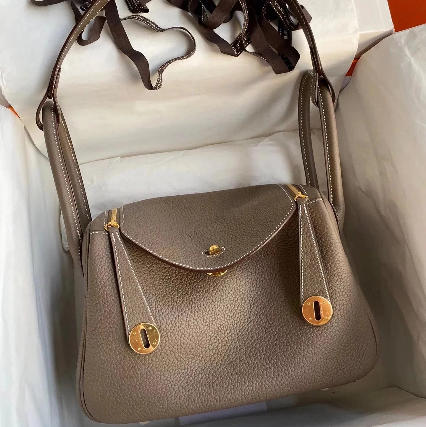 Hermes men's bag Top version 【H Handmade】2020Imported Calfskin Pure Hand Lindy Bag Doctor Bag Shoulder Handbag Medical Box Minilindy19cm26cm Women's Bag