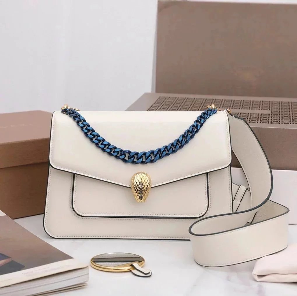 BVLGARI Bag Top version 21New SerpentiForever Series MaxiChain Crossbody Bag Lambskin Bag Decorated with a Snake's Head Thick Straps Portable Organ Bag Shoulder Bag