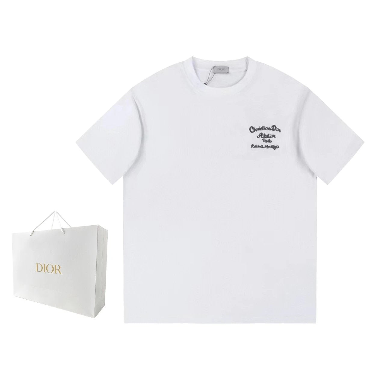 Dior T-shirt Front and Back Embroidered Letters logo round Neck Short Sleeve25ss New Pure Cotton Unisex Style T T-shirt OS Loose Fit Base Shirt Short Sleeve T-Shirt Top