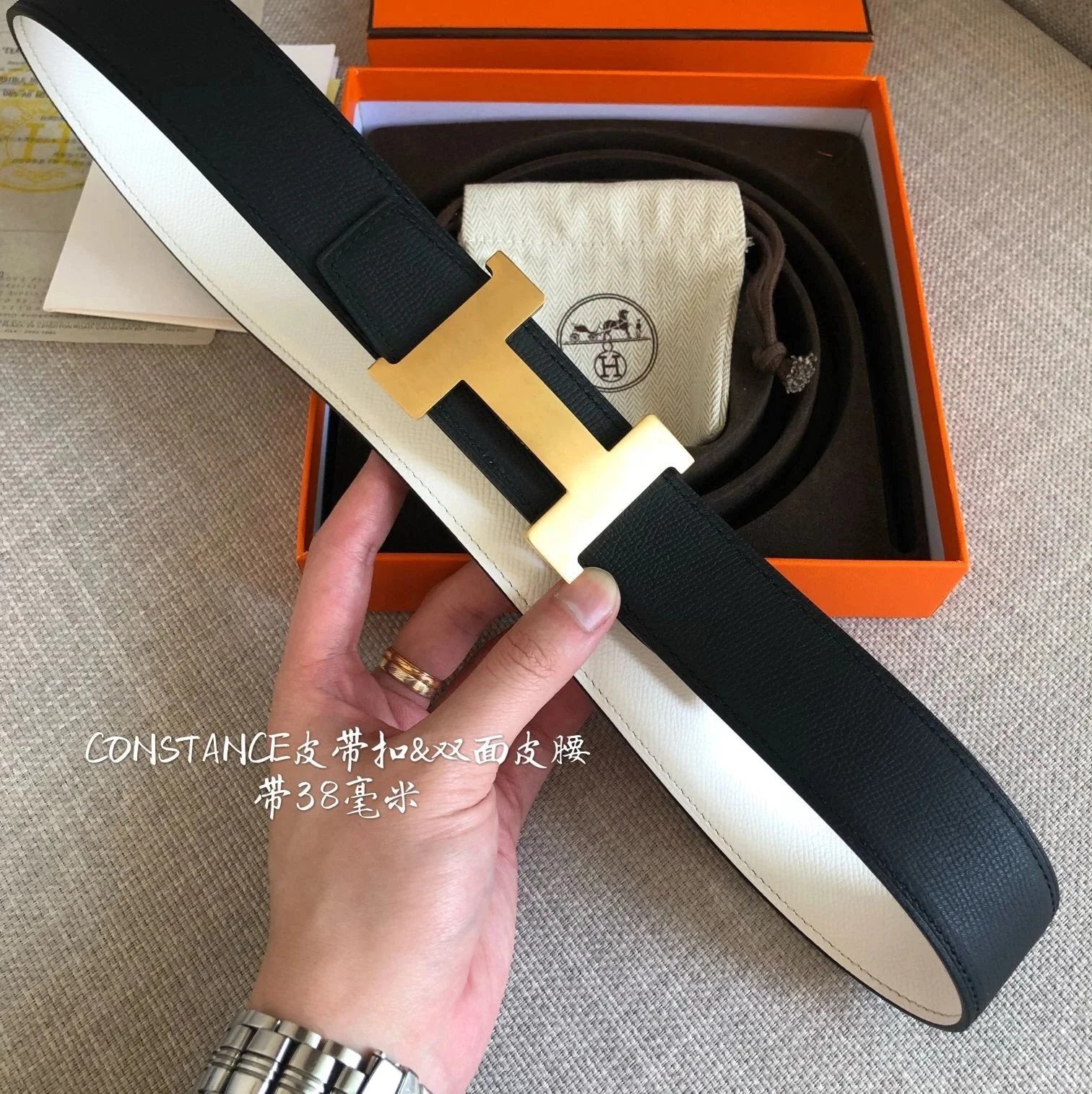 Hermes Belt Top version 3.2/3.8Men's Women's Belt Genuine Leather Double-Sided Belt Italy Imported Cowhide Leather Pure Original Leather Pure Steel Buckle Litchi Pattern h Home h Buckle1