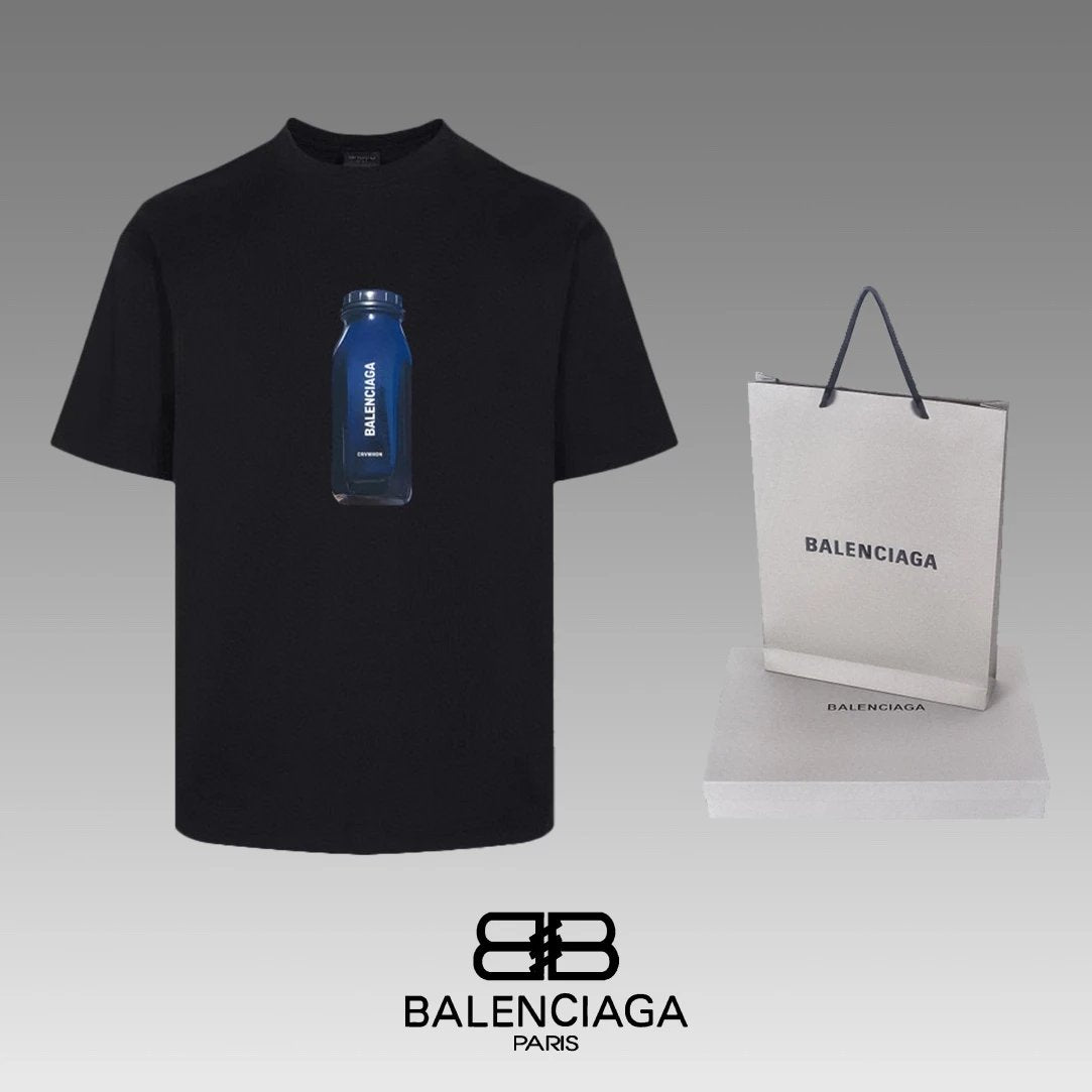 Balenciaga T-shirt Chest Water Bottle Pattern Print logo round Neck Short Sleeve25ss New Pure Cotton Unisex Style T T-shirt OS Loose Fit Base Shirt Half Sleeve T-Shirt Top Half Sleeve
