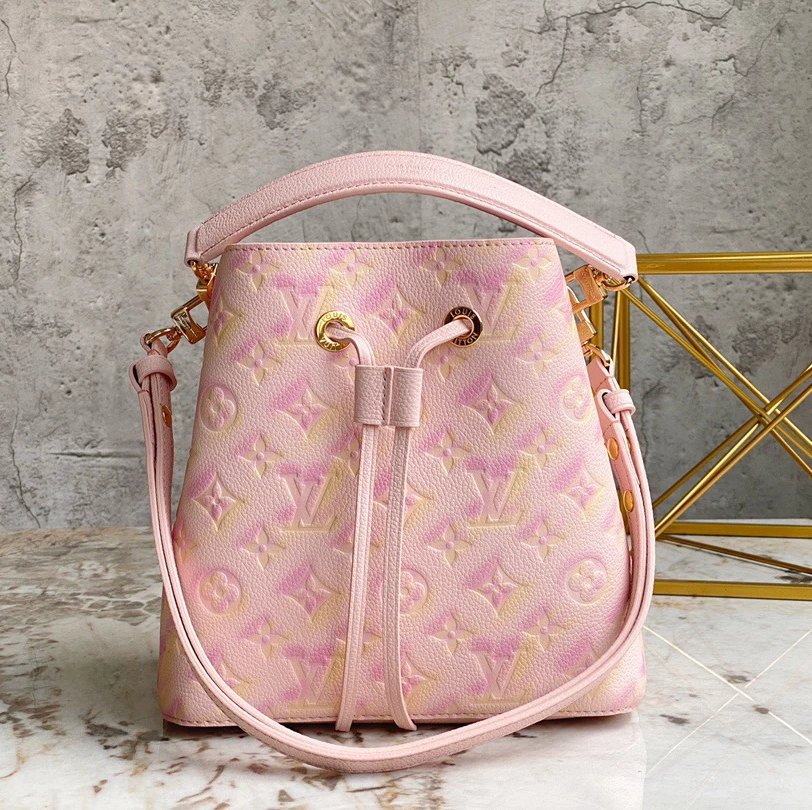 Louis Vuitton LV Women's Bag Top version 【New Original Leather】M46581Mini Bucket Bag Series neonoebb Handbag Small Bucket Shoulder Crossbody Handbag24Spring and Summer New Color Taro Purple Cream Blue Matcha Green nano Small bucket bag M24048M45716M45709