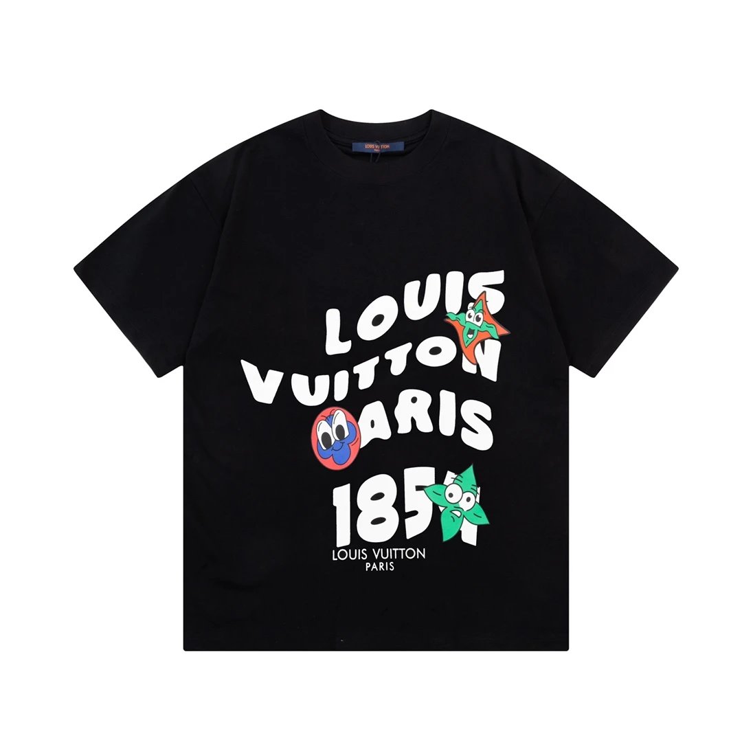 Louis Vuitton LV T-shirt Chest1854Cartoon Doodle Letter Print logo round Neck Short Sleeve25ss New pure cotton T Unisex T-Shirt OS Drop Shoulder Loose Fit Base Shirt Top T-Shirt Short Sleeve