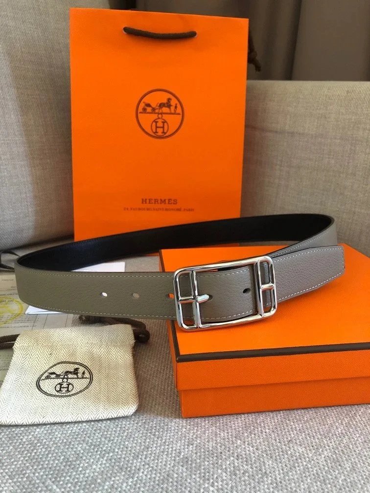 Hermes Belt Top version Men's Women's Belt Genuine Leather Double-Sided Belt Italy Imported First Layer Cowhide Leather Pure Original Leather Pure Steel Buckle h Home Unisex3.2cm Wide