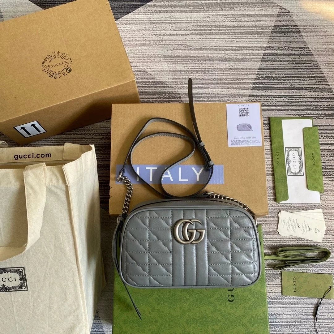 Gucci Women's Bag Top version 【 **Original Leather】Classic Ma Meng Camera Bag Marmont Series Camera Bag Crossbody Bag Large Small Size Size2023New Color Black Hardware Chain Shoulder Bag Large24cm Small Size18cm44763263493644806