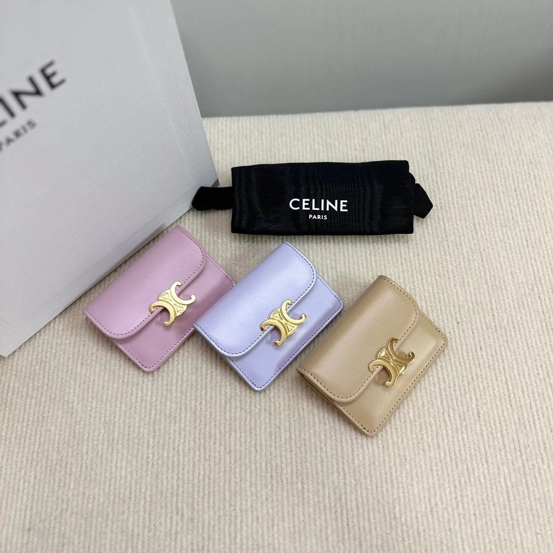 Celine Wallet Top version 【Super Original Leather】New Arc De Triomphe Card Holder Card Holder Card Clamp Cow Leather Lining TRIOMPHE Snap Button Closure,Built-in4One Card Slot,1One outside Card Slot.Easy to Carry outside