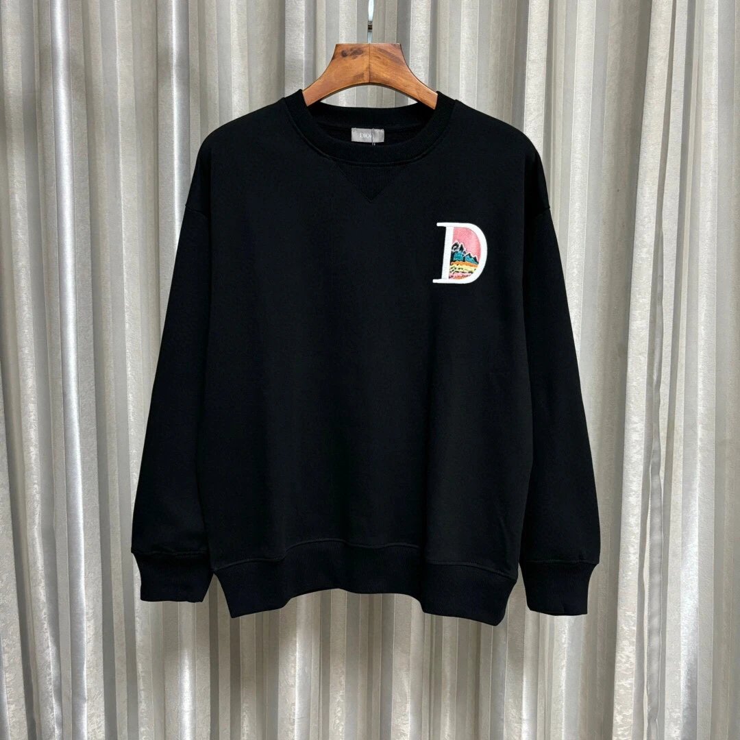 Dior Hoodie Chest Lettering logo Embroidered Crewneck Sweatshirt Long Sleeve Base Shirt Outerwear Trendy Unisex Sports Casual Loose Fit Versatile Autumn Winter New Arrival
