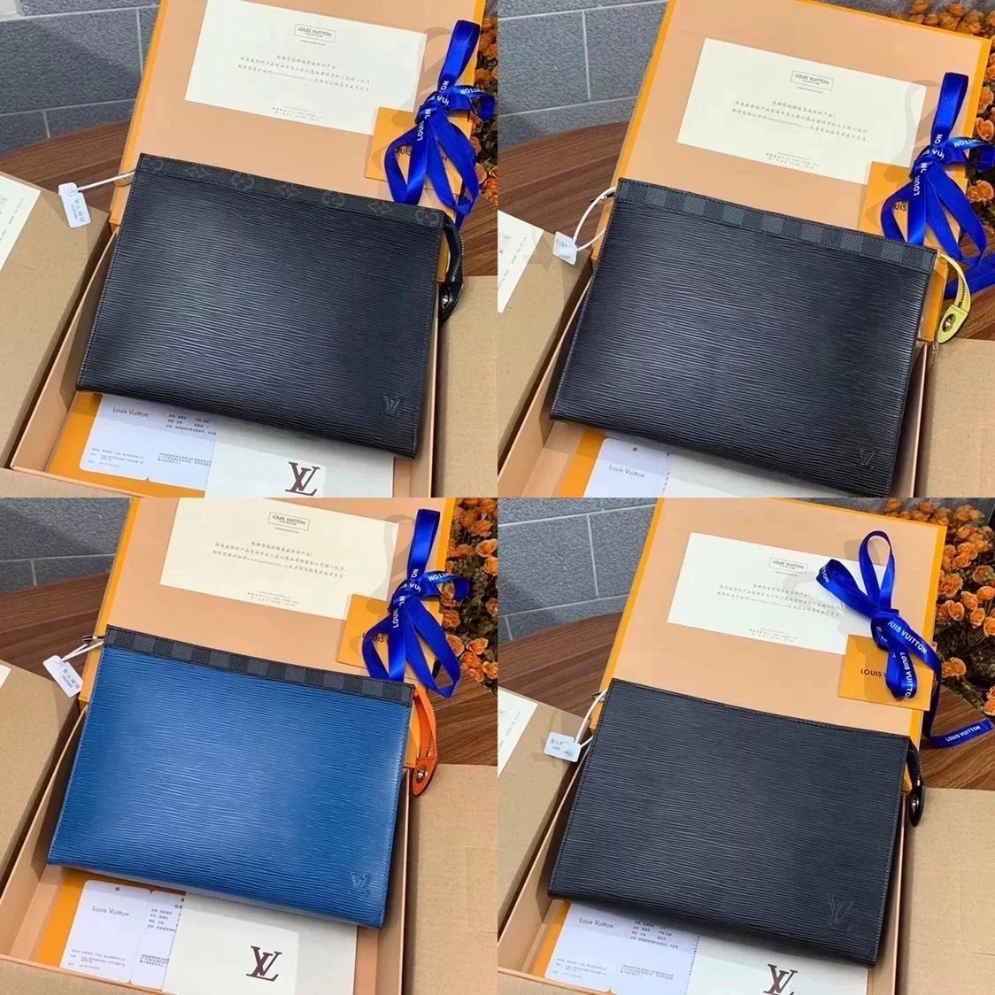 Louis Vuitton LV Wallets/Clutches Top version New upgrade version POCHETTEVOYAGE Medium Handbag Handbag Men's Clutch Water Ripple Cowhide