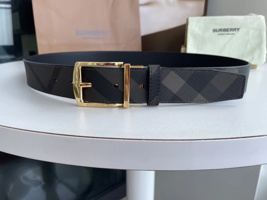 Burberry Belt Top version 【Original Custom】Original New Men's Leather Belt Width3.5cm Double-Sided Imported First Layer Calfskin Full Grain Leather Genuine Goods Quality Original Letter Rotating Buckle Counter Full Set Gift Box Packaging B Home Belt