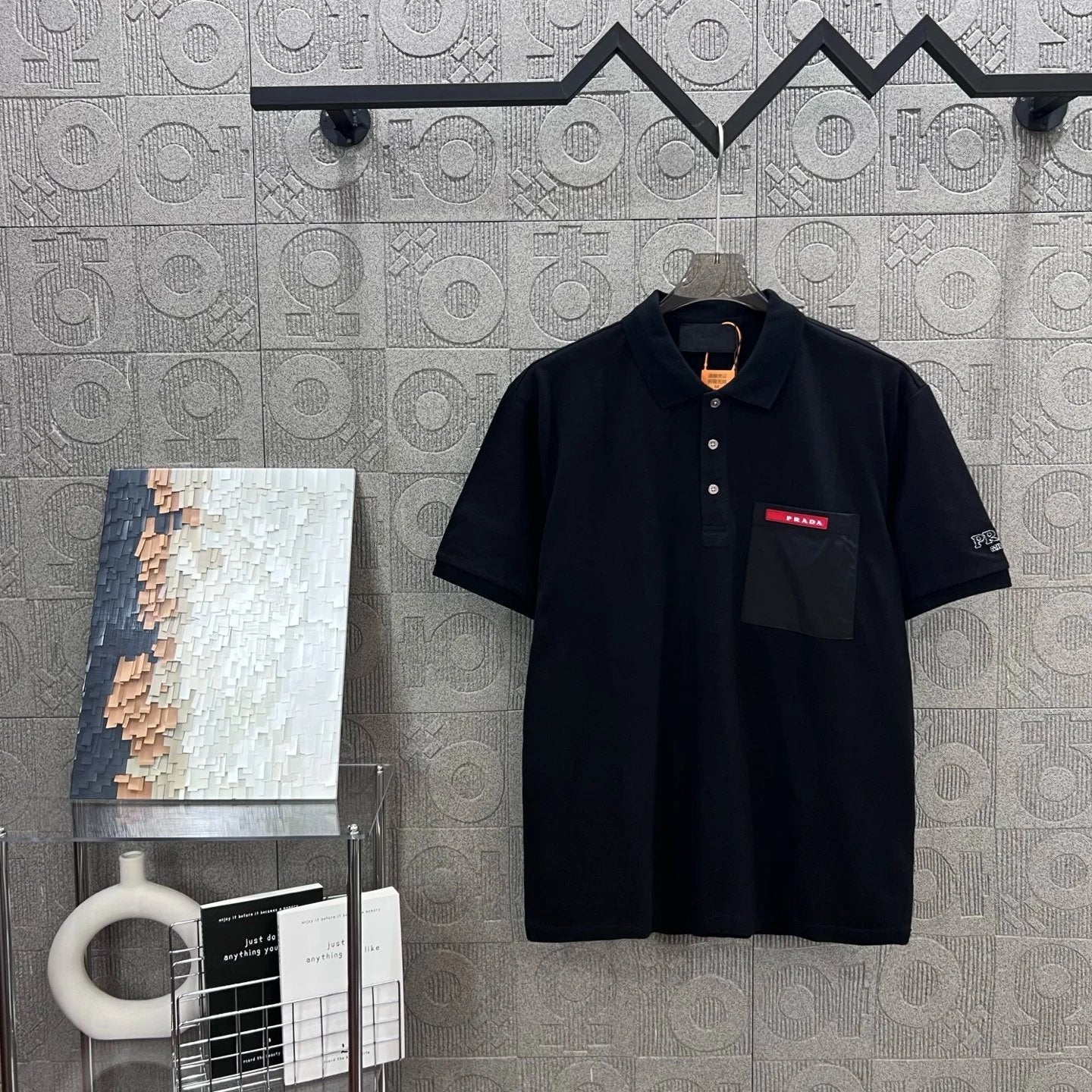 PRADA T-shirt Pocket Long Strip 3D Glue and Knitted Cuffs logoPOLO Shirt Lapel Short Sleeve25ss New Unisex Summer Short Sleeve OS Loose T Business Half Sleeve Shirt Plus Size T-Shirt