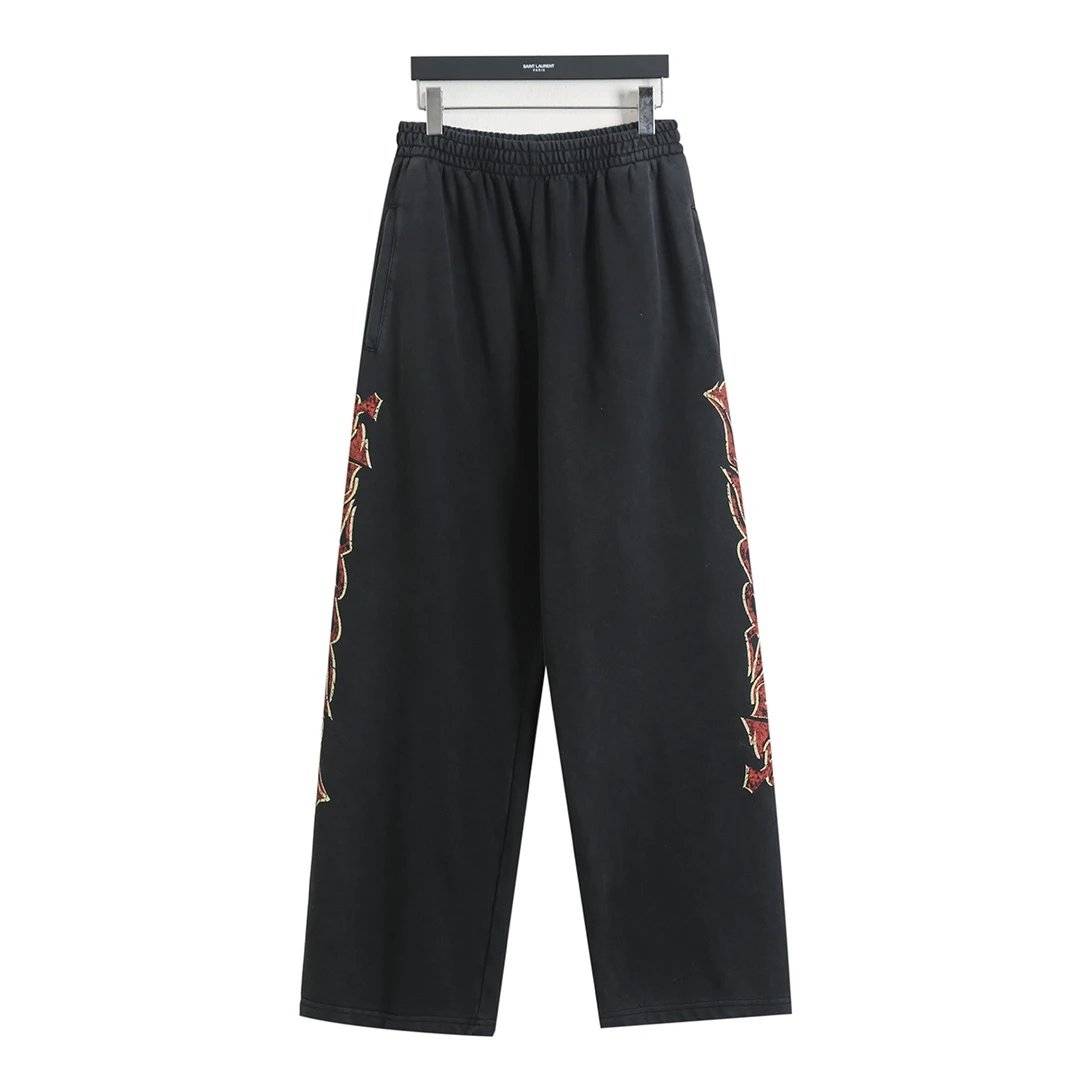 Balenciaga Sweatpants 24FW Flame Totem Fried Snowflake Vintage Sweatpants Straight Long Pants Loose Versatile Unisex Autumn Winter Warm