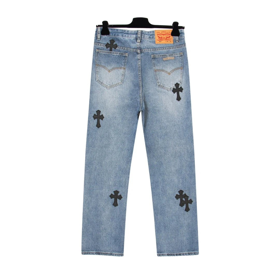 Chrome Hearts Jeans Front Body Graffiti Print logo25ss Spring Summer New Straight Slim Fit Jeans Unisex Loose Fit Long Pants