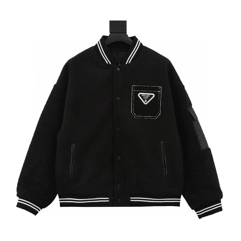 PRADA Jackets Lamb Wool Stitching Baseball Uniform Jacket Coat for Men and Women