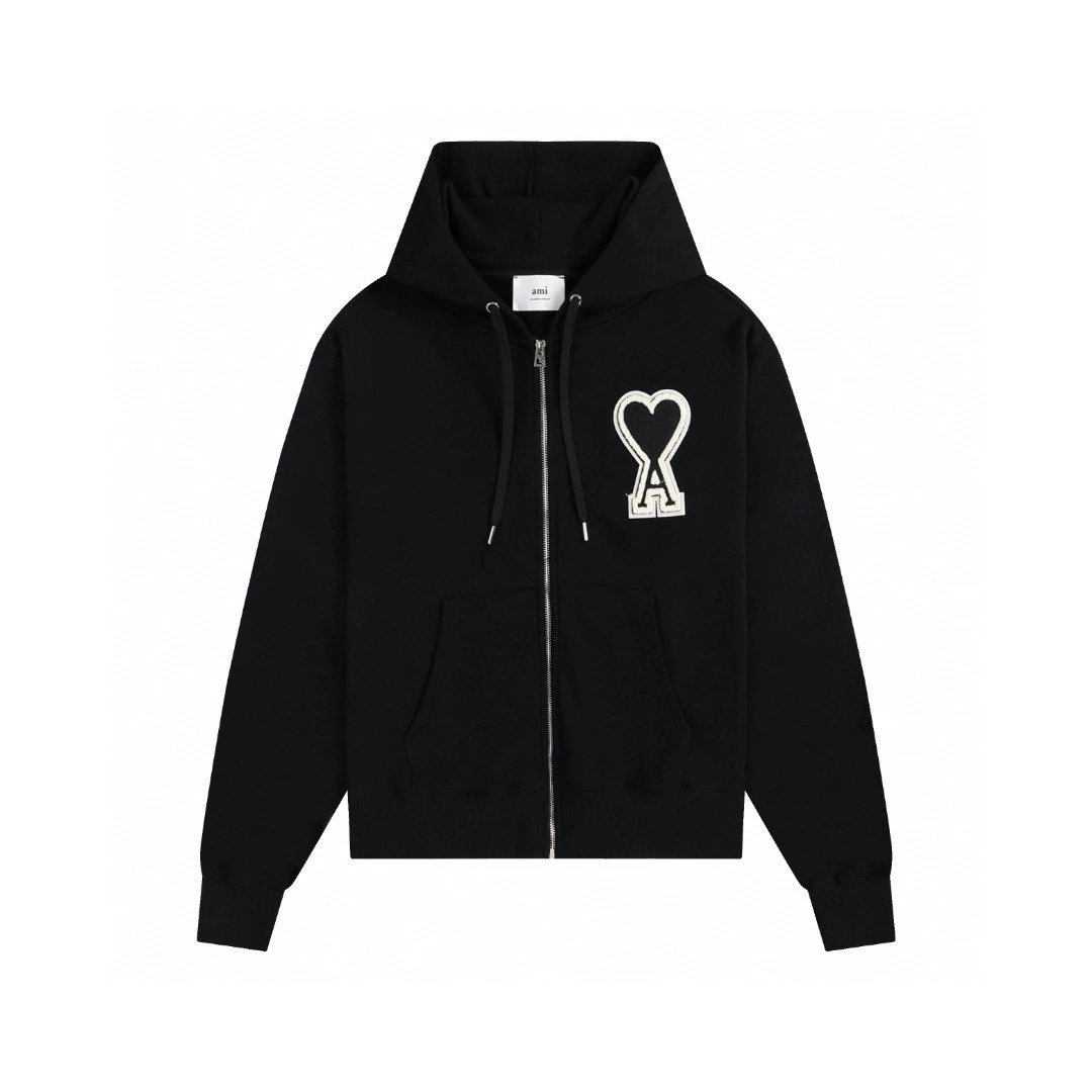 Ami Hoodie Top Version Cardigan Zipper Men's and Women's Same Casual Sweatshirt Coat Pure Cotton
