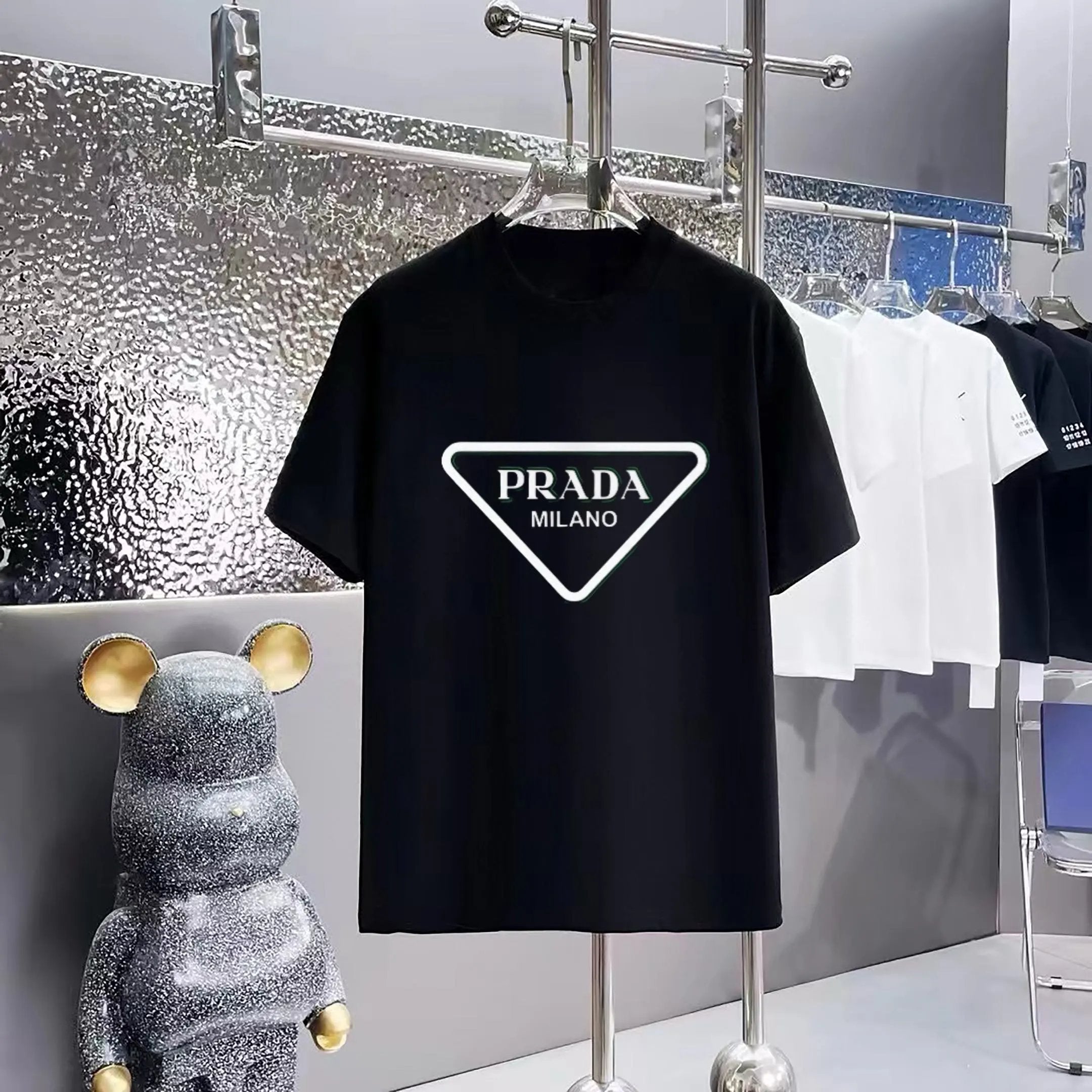 PRADA T-shirt Chest Triangle Pattern Print logo round Neck Short Sleeve25ss New pure cotton T Unisex T-Shirt OS Loose Fit Base Shirt Top Half Sleeve T-Shirt