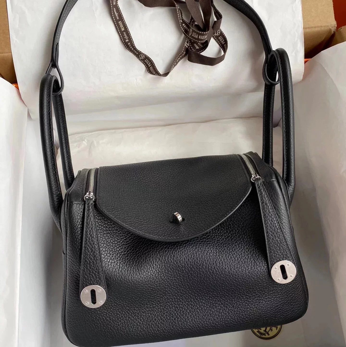 Hermes men's bag Top version 【H Handmade】2020Imported Calfskin Pure Hand Lindy Bag Doctor Bag Shoulder Handbag Medical Box Minilindy19cm26cm Women's Bag