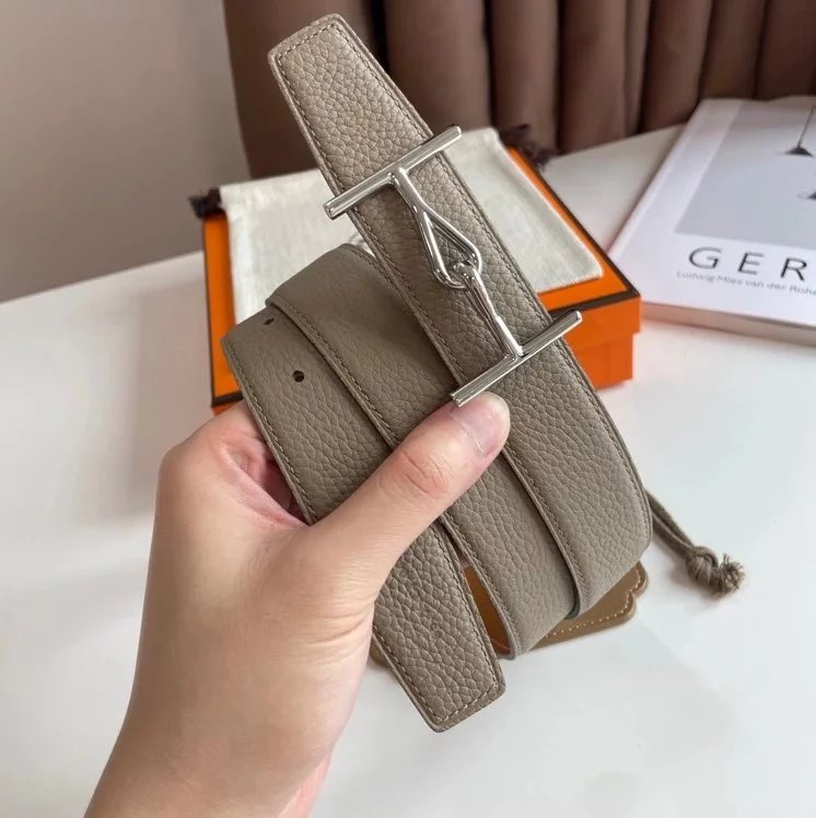 Hermes Belt Top version 【New products in stock】Leather Belt Men's Leather3.2mm Fashion Double-Sided Casual Belt Men's and Women's Belt