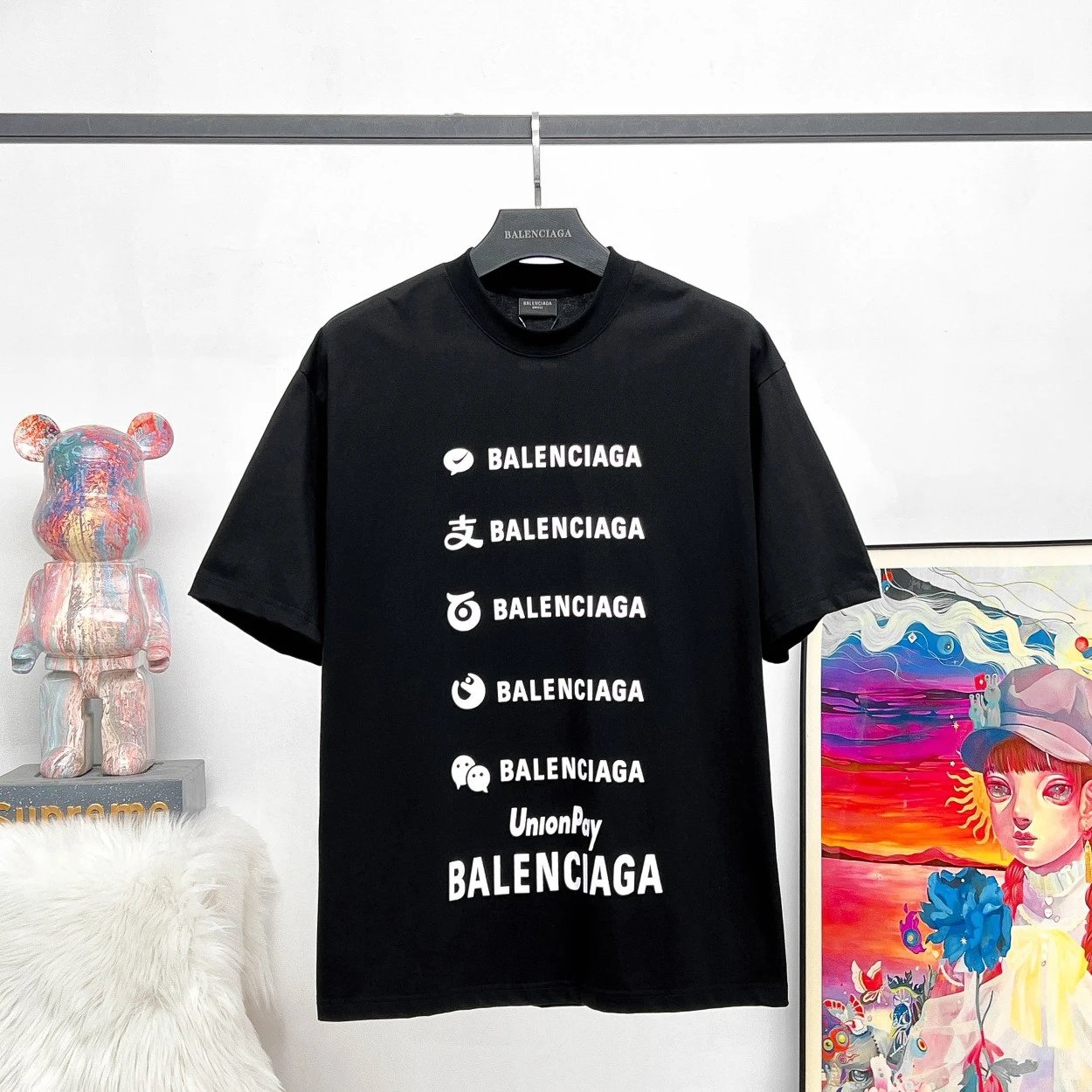 Balenciaga T-shirt Collaboration Payment Letter Print logo round Neck Short Sleeve25ss New Pure Cotton Unisex Style T T-shirt OS Loose Fit Base Shirt Top Half Sleeve T-Shirt