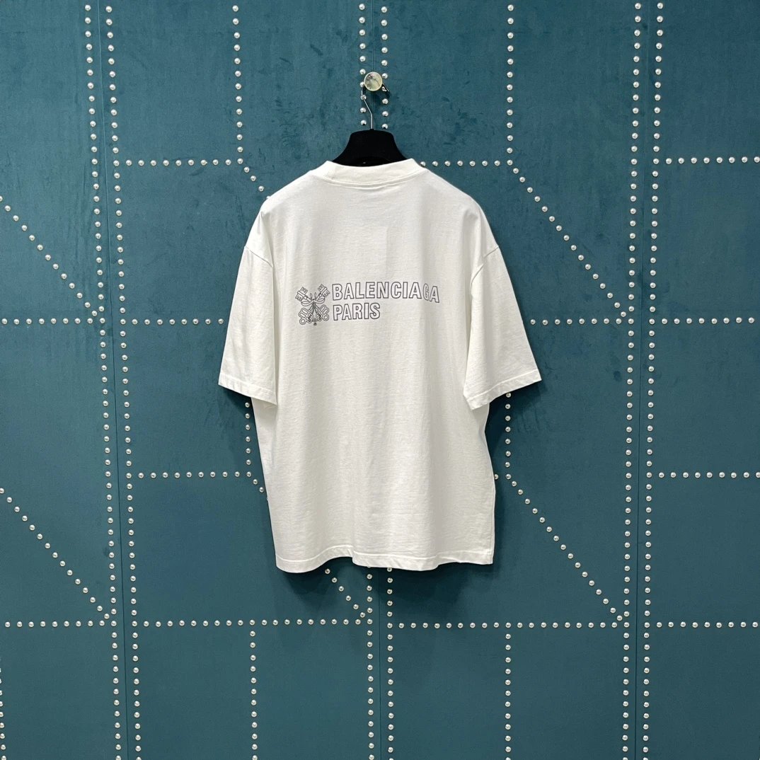 Balenciaga T-shirt Back Customs Key Letter Print logo round Neck Short Sleeve25ss New Pure Cotton Unisex Style T Casual T-Shirt Base Layer Shirt OS Loose Fit Half Sleeve Top Plus Size