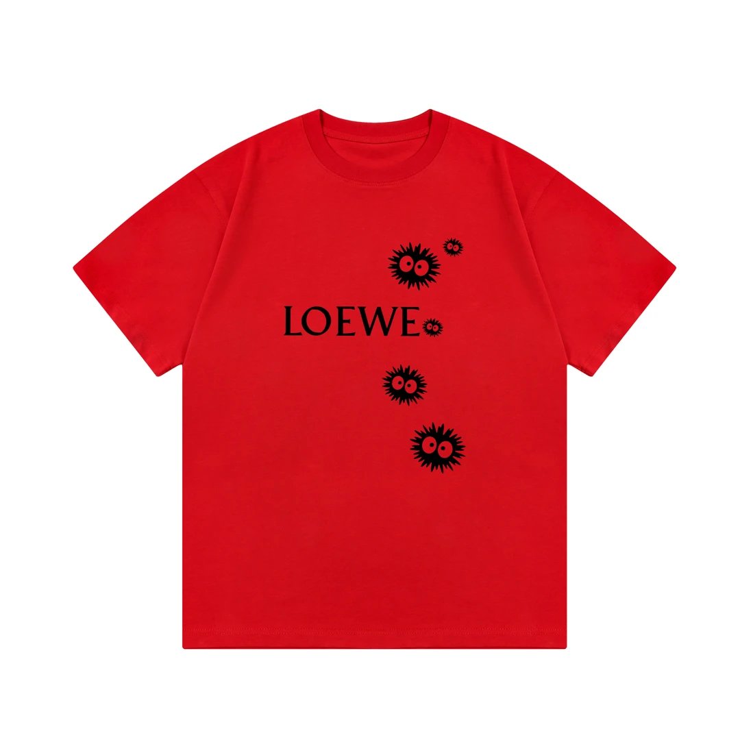 LOEWE T-shirt Puff Ball Letter Print on Chest logo round Neck Short Sleeve25ss New Pure Cotton Unisex Style T T-shirt OS Loose Fit Base Shirt Short Sleeve Top T-Shirt