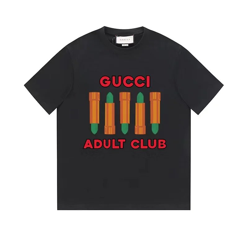 Gucci T-shirt Chest Lipstick Print logo round Neck Short Sleeve25ss New Pure Cotton Unisex Style T T-shirt OS Loose Fit Base Shirt Top Half Sleeve T-Shirt