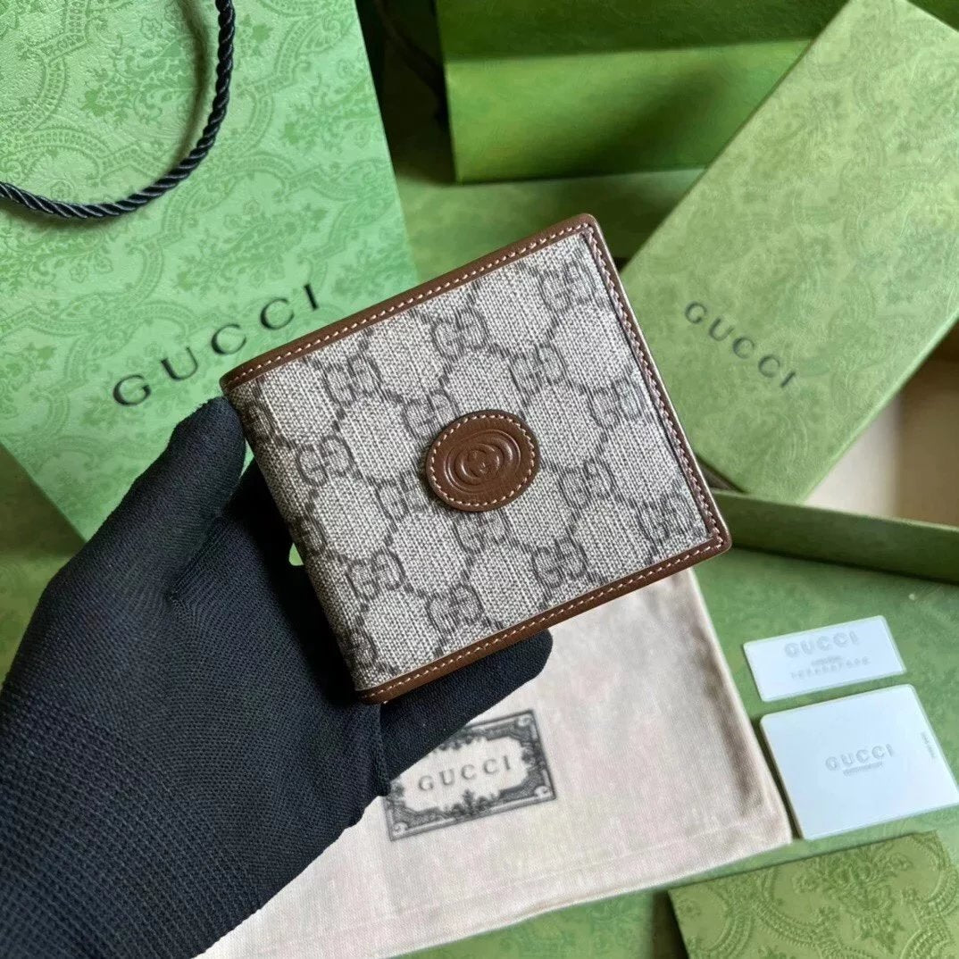 Gucci Wallet Top version New Series Short Wallet Short Wallet Men's and Women's Wallet Brown/pvc Model:671652
