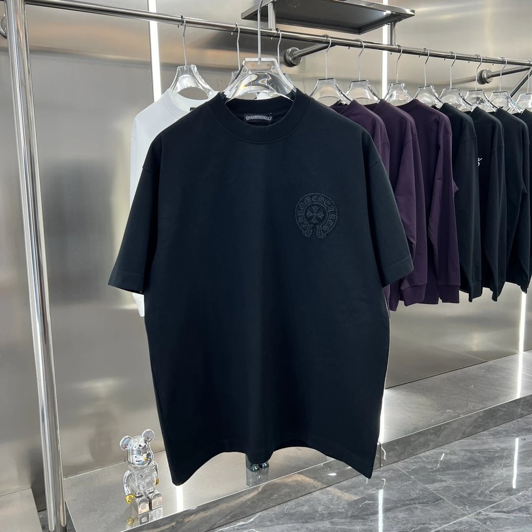 Chrome Hearts T-shirt Cross Stitch Vacuum Embroidered Crew Neck Short Sleeve Pure Cotton Unisex T T-shirt OS Loose Fit T-Shirt Casual Simple Base Shirt