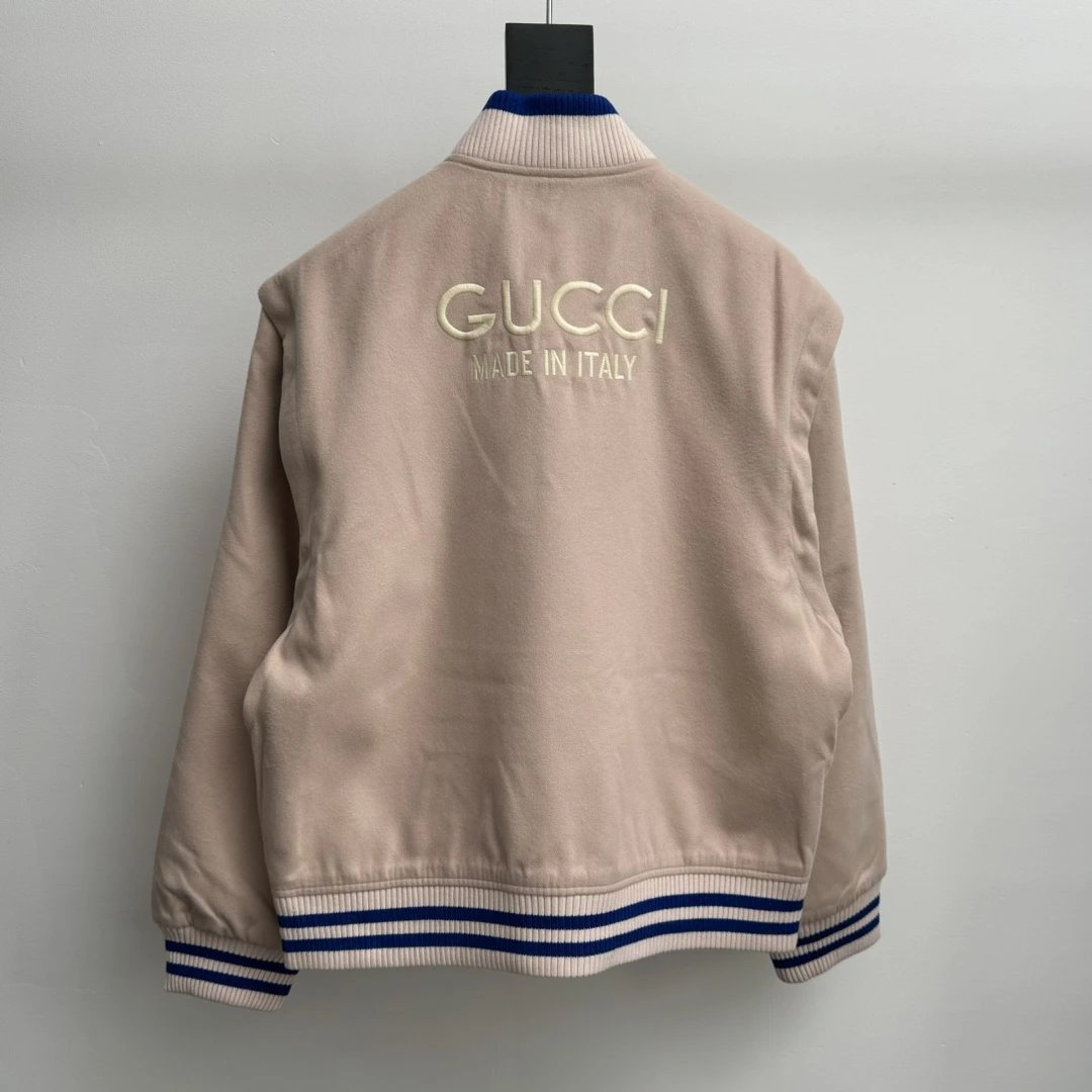 Gucci Jackets New Embroidered Striped Wool Baseball Jacket Two-Way Wear Detachable Sleeves Vest Cardigan Unisex Coat24ss Autumn and Winter New Products