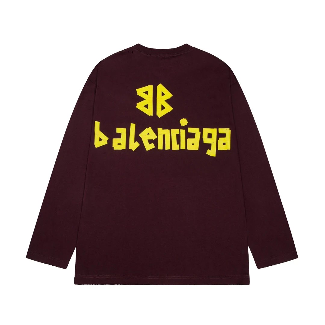 Balenciaga Hoodie Yellow Tape Frayed Washed Vintage Distressed Crewneck Sweatshirt Crewneck Sweatshirt Long Sleeve Base Shirt Outerwear Trendy Unisex Sports Casual OS Loose Fit Versatile New Autumn Winter Collection