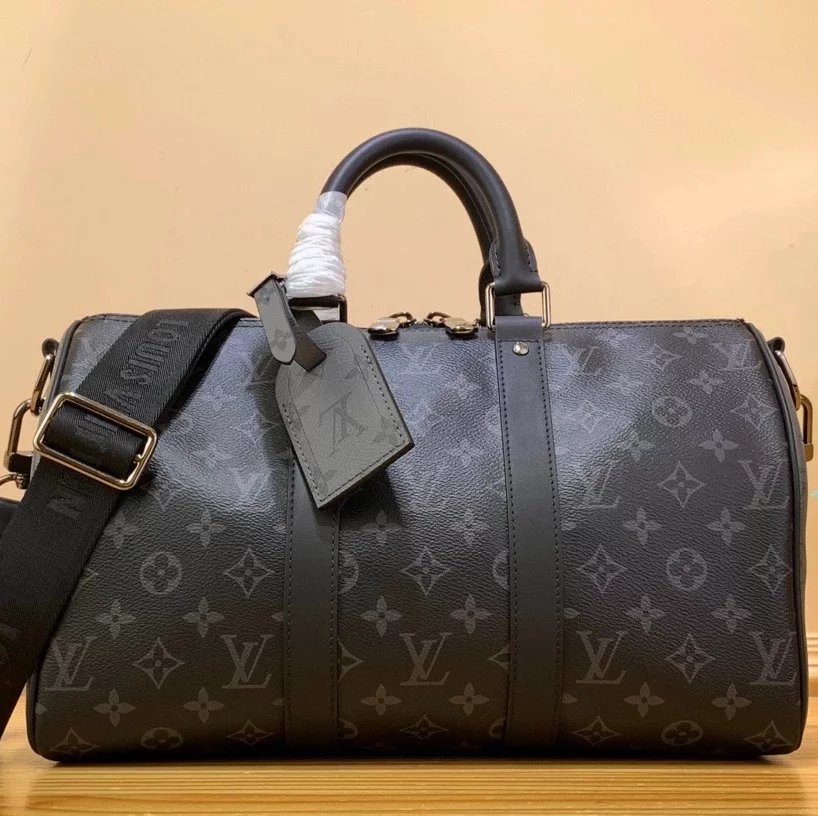 Louis Vuitton LV Men's Bag Top version Black and Gray Flowers Men's Women's Travel Bags Shoulder Crossbody Portable Fitness Bag Luggage Bag Travel Bag Black Embossed Cowhide