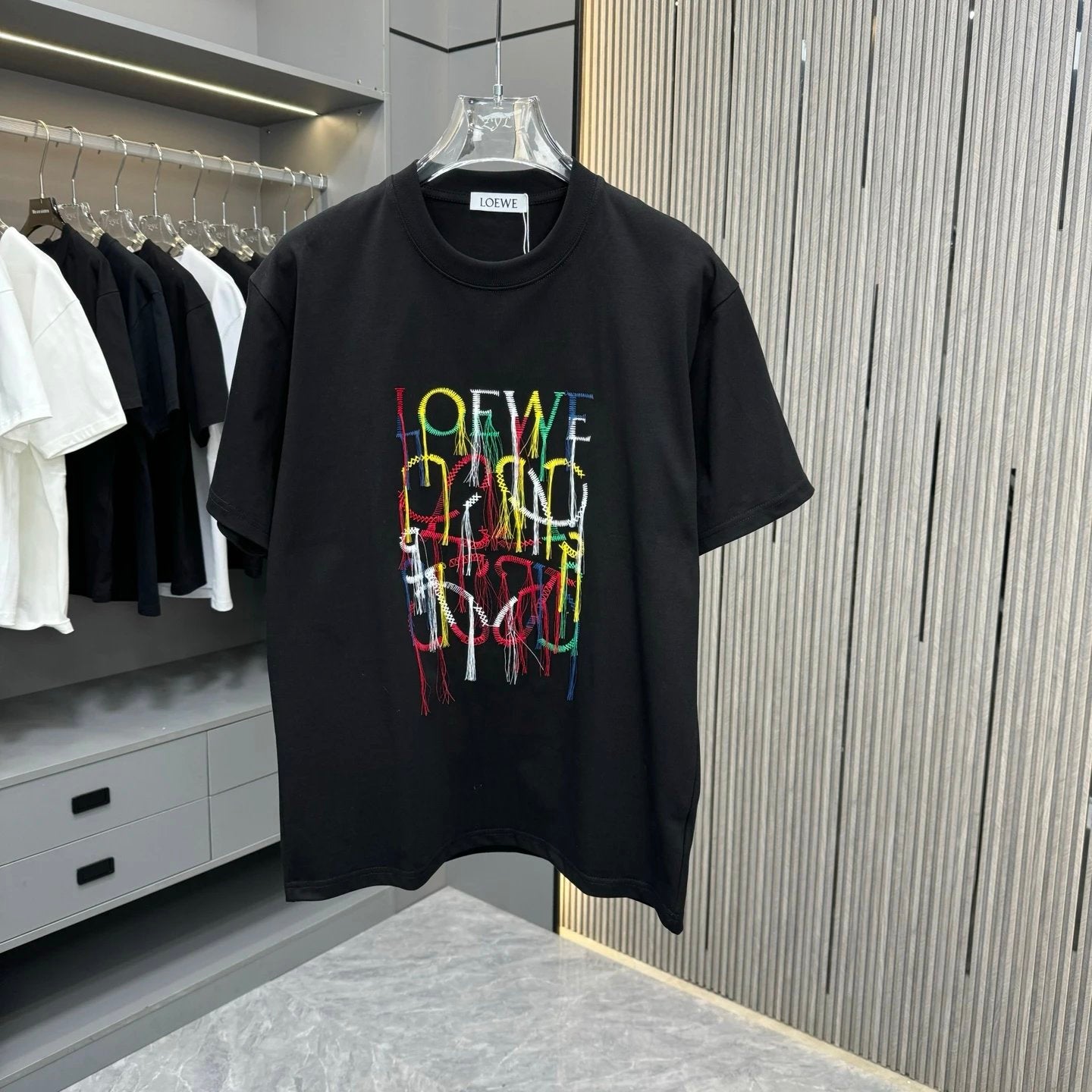 LOEWE T-shirt Chest Tassel Series Craft Embroidery logo round Neck Short Sleeve25ss New Pure Cotton Unisex Style T T-shirt OS Loose Fit Base Shirt Top Half Sleeve T-Shirt