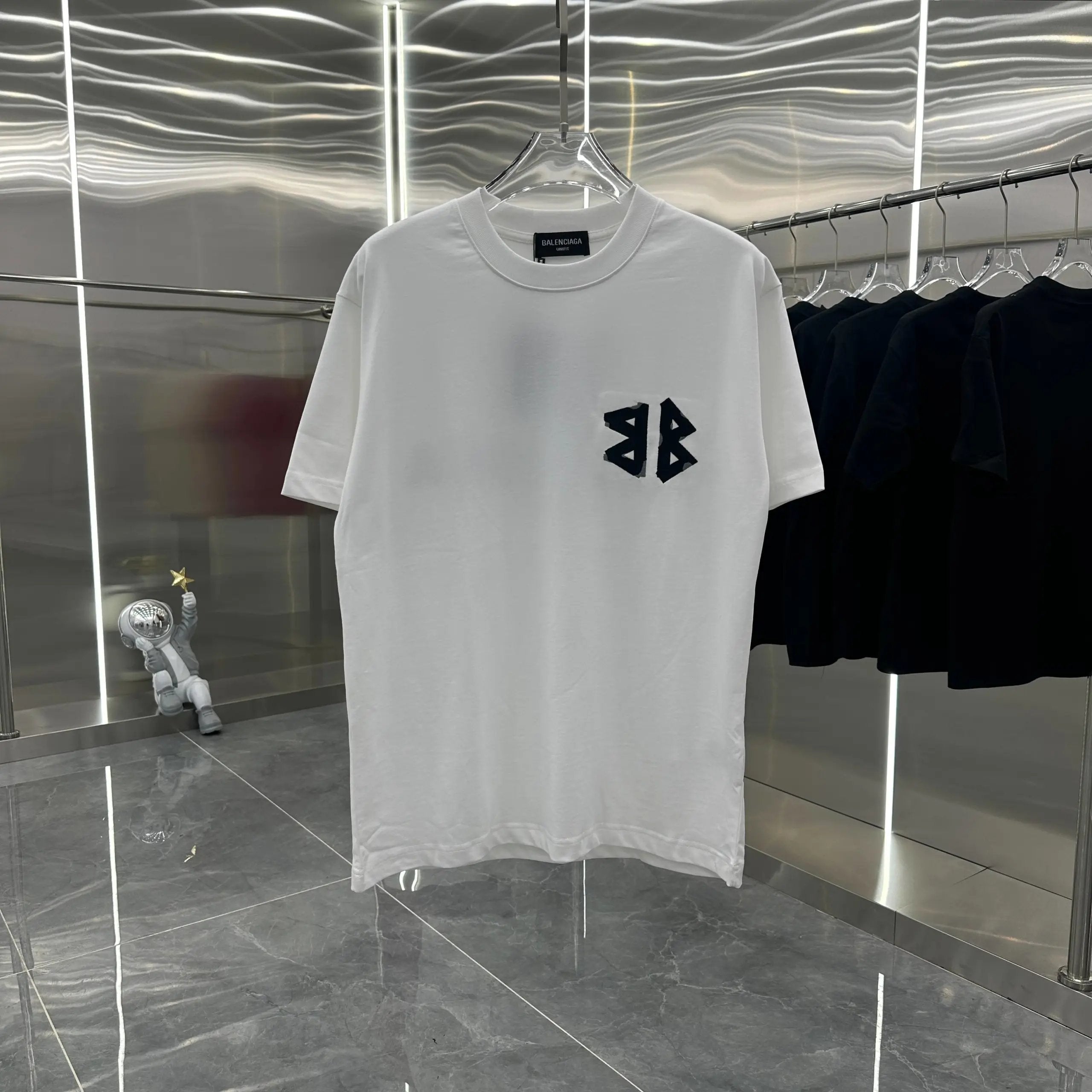 Balenciaga T-shirt Double Back B Embroidery logo round Neck Short Sleeve25ss New Pure Cotton Unisex Style T Casual T-Shirt Base Layer Shirt OS Drop Shoulder Loose Fit Half Sleeve Top Plus Size