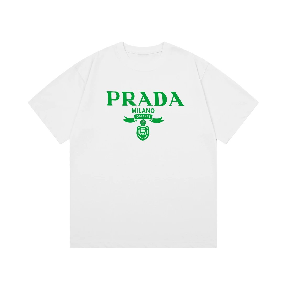 PRADA T-shirt Chest Letter Print Logo Logo Crew Neck Short Sleeve25ss New Pure Cotton Unisex Style T T-shirt OS Loose Fit Base Shirt Top Half Sleeve T-Shirt