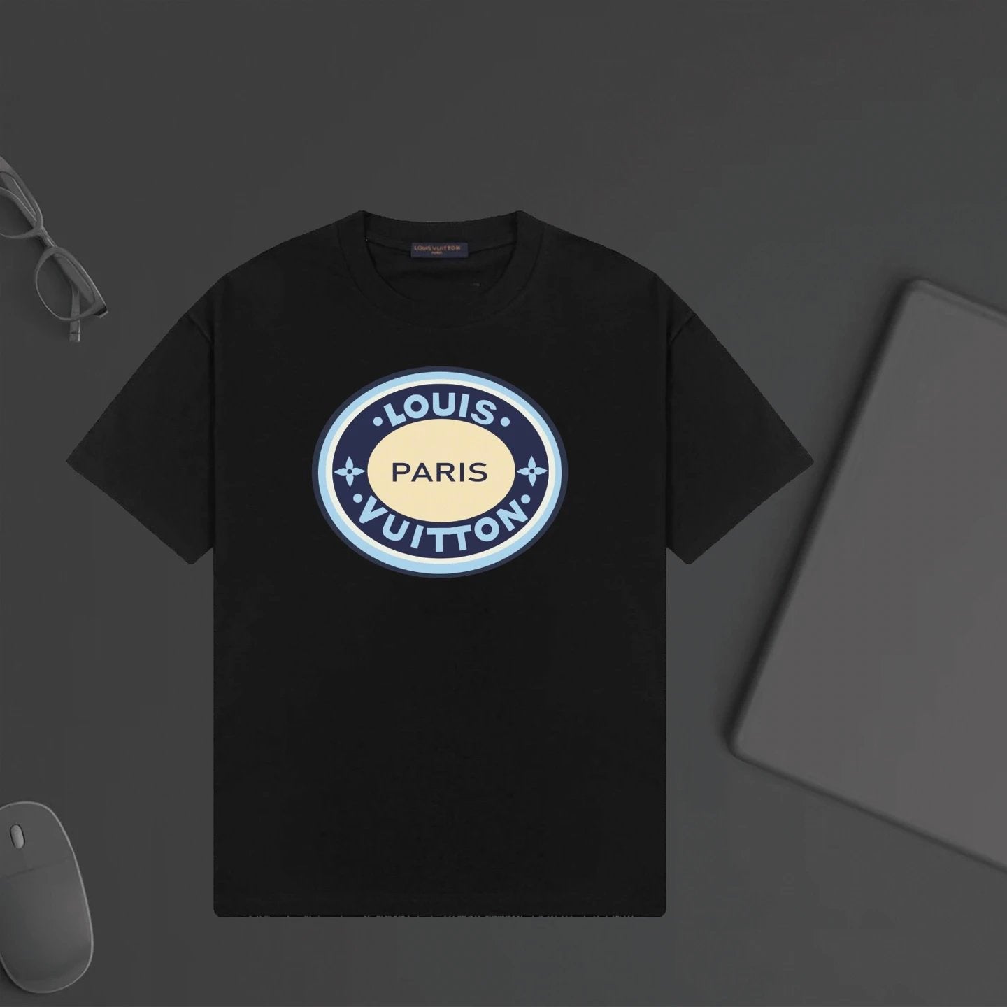 Louis Vuitton LV T-shirt Circular Pattern Letter Print on Chest logo round Neck Short Sleeve25ss New Pure Cotton Unisex Style T Casual T-Shirt Base Layer Shirt OS Loose Fit Half Sleeve Top Plus Size