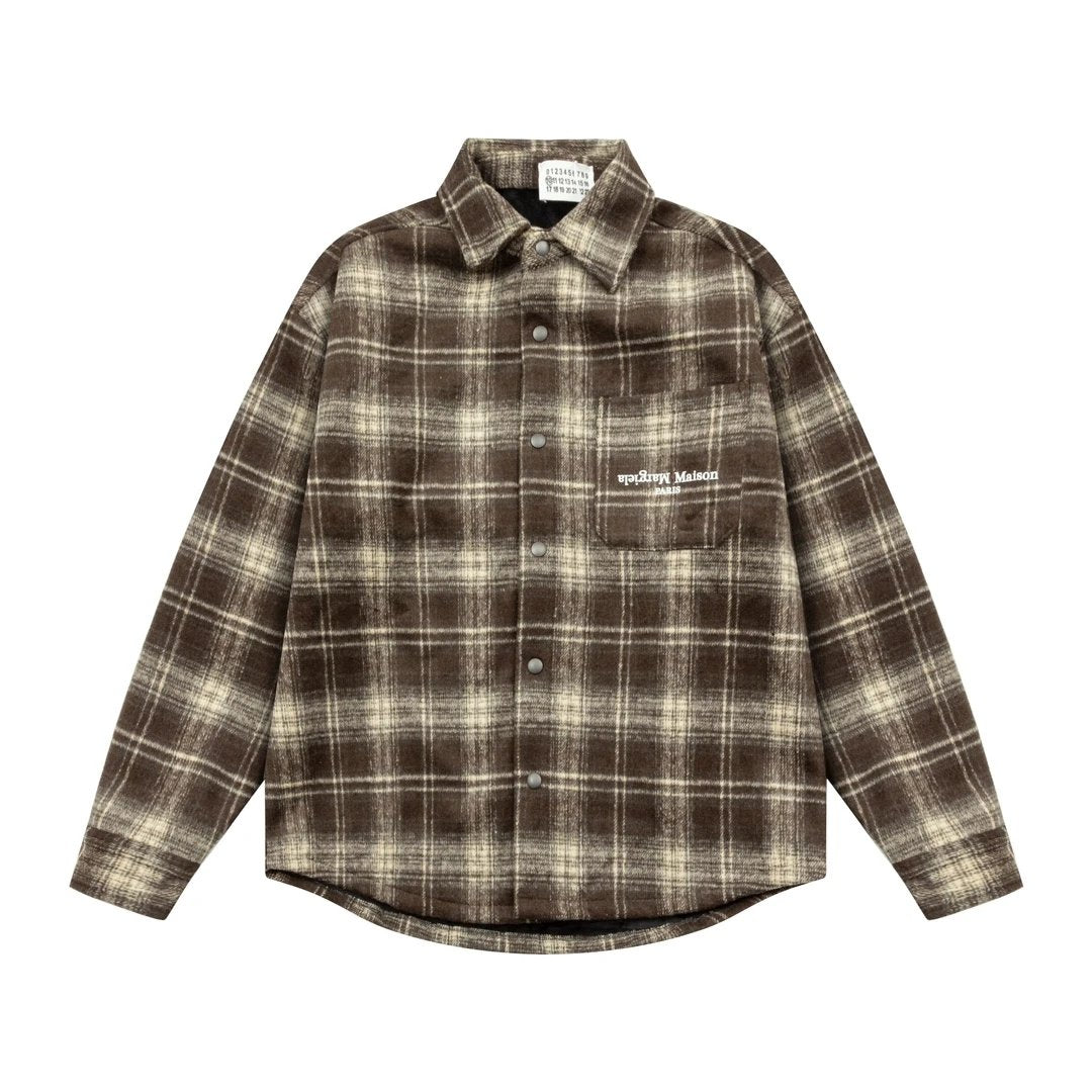 Maison Margiela Shirt New Plaid Fleece-Lined Long Sleeve Shirt Jacket Unisex Autumn Winter New Thickened Coat