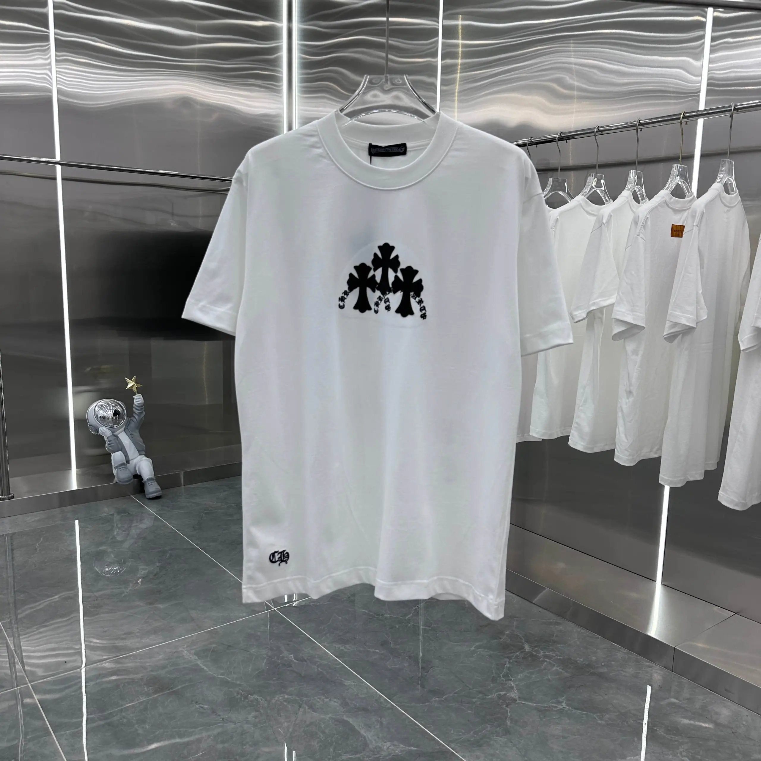 Chrome Hearts T-shirt Patchwork Embroidery+Ink Print Crew Neck Short Sleeve25ss New Pure Cotton Unisex Style T Casual T-Shirt Base Layer Shirt OS Loose Fit Half Sleeve Top Plus Size