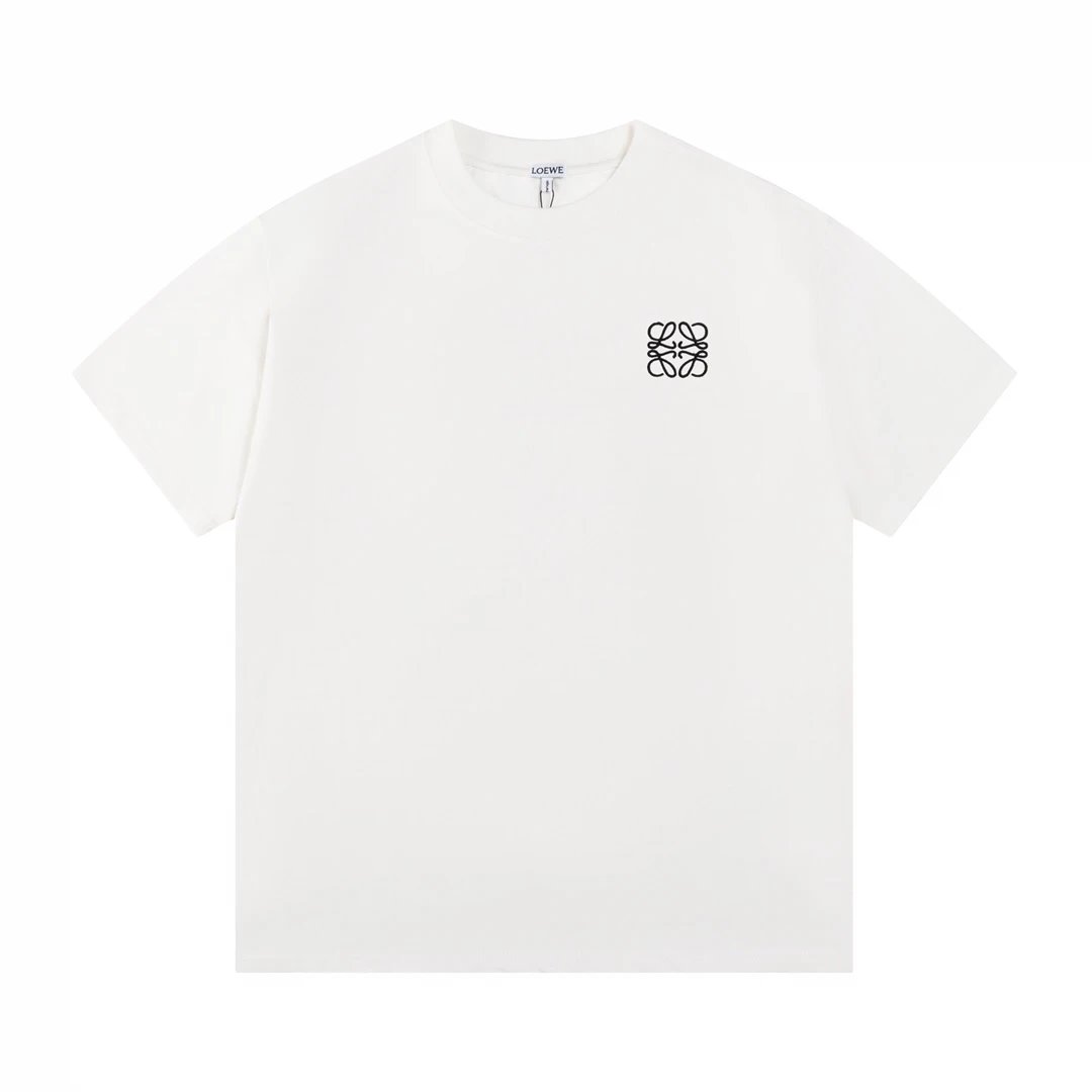 LOEWE T-shirt Classic Chest LOGO Back Panel 3D Letter Embroidery Crew Neck Short Sleeve25ss New Pure Cotton Unisex Style T Casual T-Shirt Base Layer Shirt OS Loose Fit Half Sleeve Top Plus Size