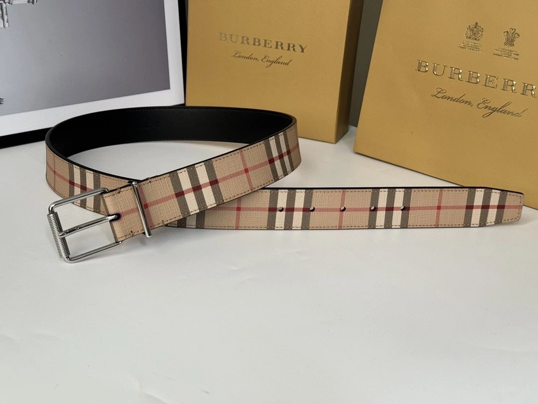 Burberry Belt Top version 【Full Package】New Men's Leather Belt Width3.5cm Double-Sided Imported First Layer Calfskin Full Grain Leather Genuine Goods Quality Original Factory Pin Buckle Letters Rotating Buckle Counter Full Set Gift Box Packaging B Home Be