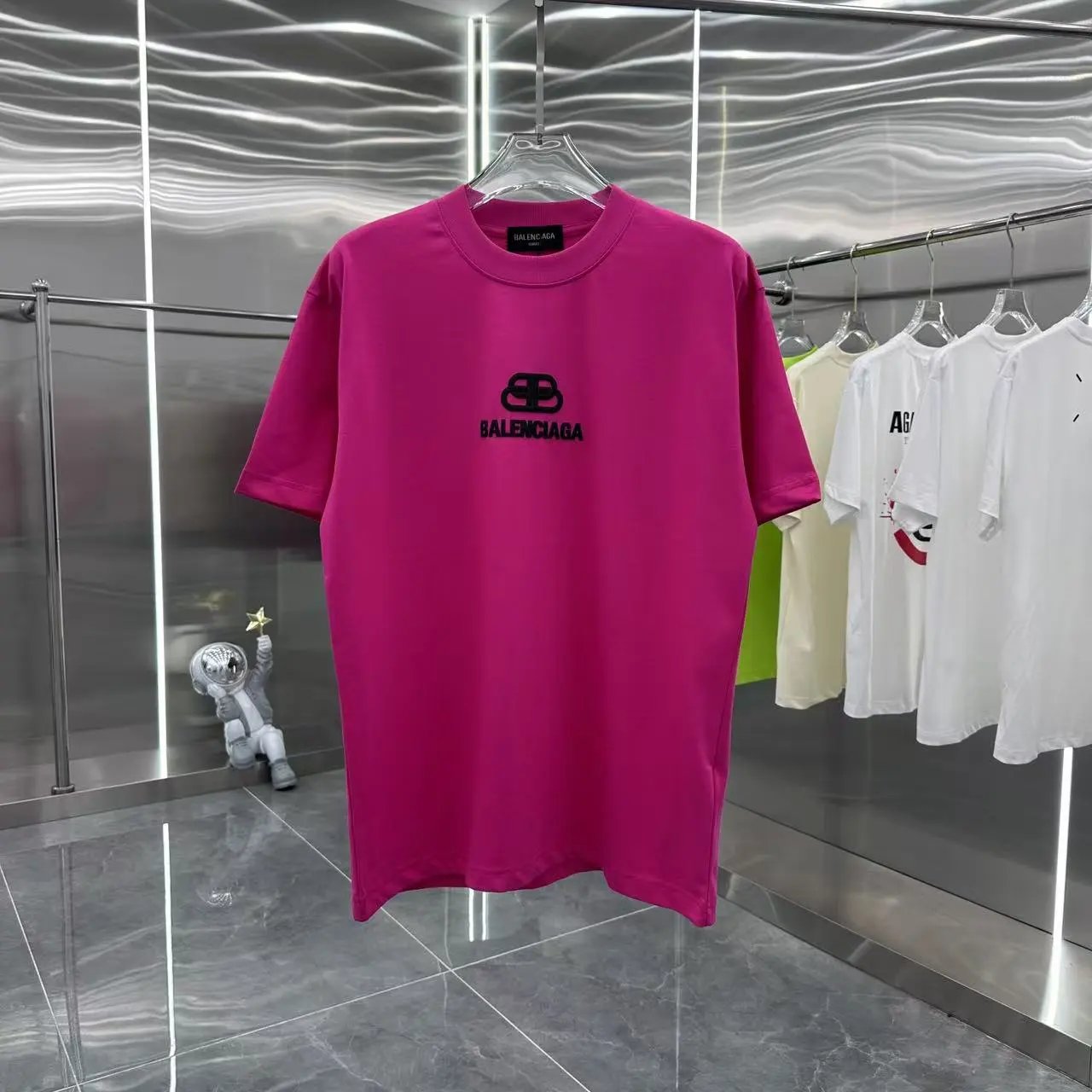 Balenciaga T-shirt Chest Foam Lock Buckle Letter Print logo round Neck Short Sleeve25ss New Pure Cotton Unisex Style T T-shirt OS Loose Fit Base Shirt Half Sleeve T-Shirt Top Half Sleeve