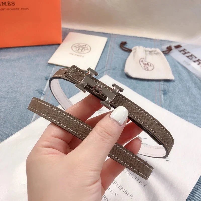 Hermes Belt Top version 1.3cm Women's Belt Wide Genuine Leather Double-Sided Belt Italy Imported First Layer Cowhide Leather Pure Original Leather Pure Steel Buckle h Home Pant Belt